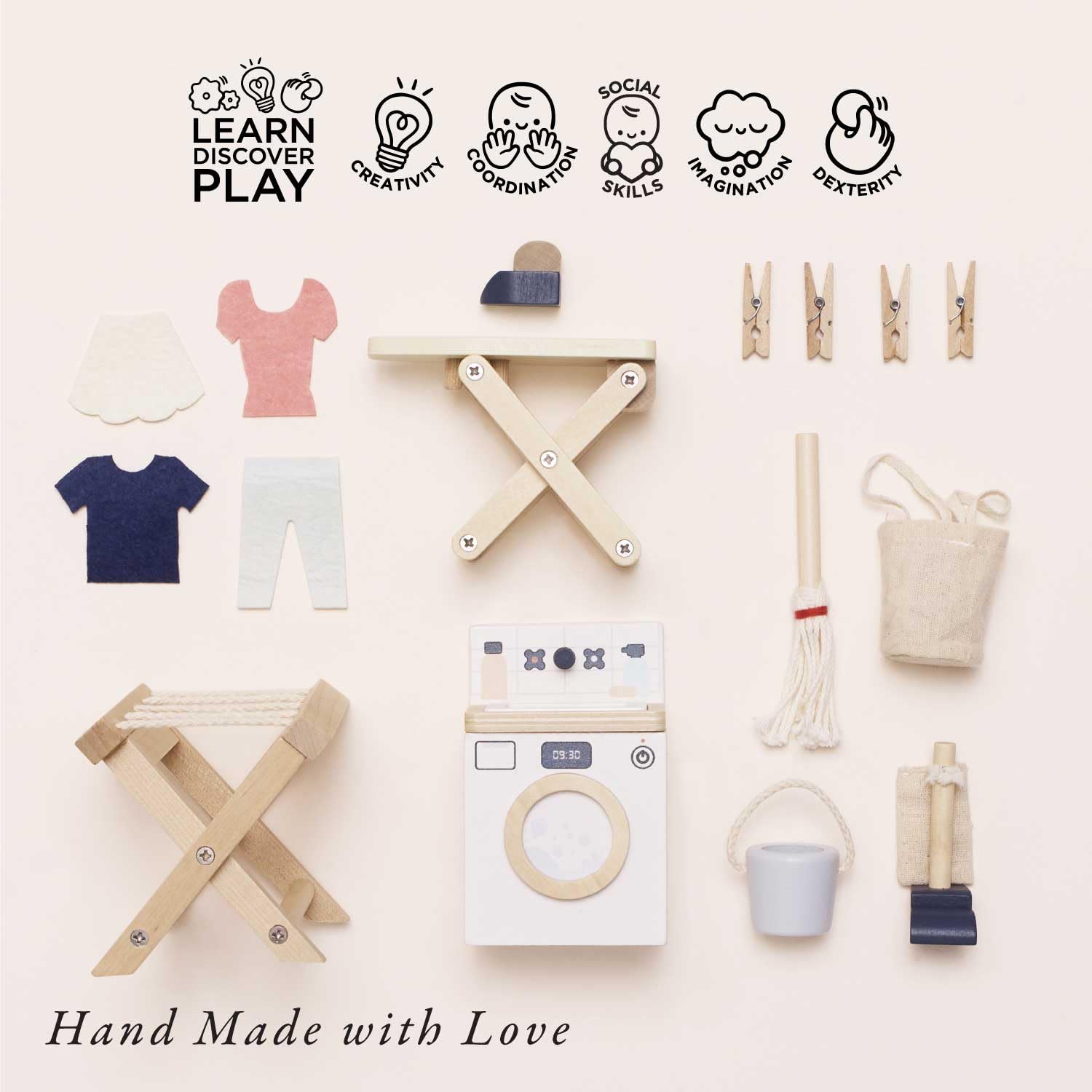 Le Toy Van Wooden Dollhouse Laundry Set with Accessories for Kids 3+ | Pretend Play Toy