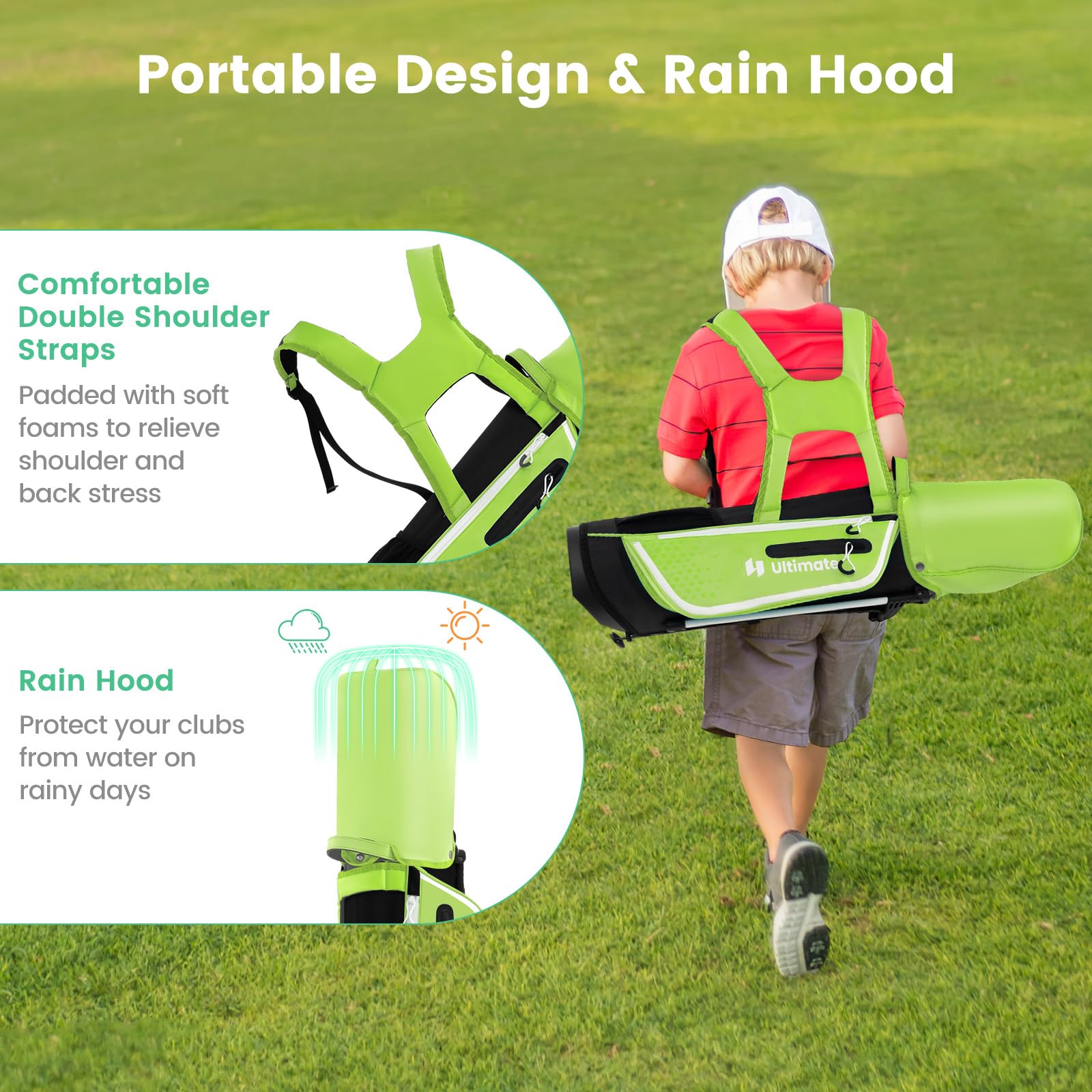 Tangkula Kids Golf Club Set for Children Ages 5-7 - Right Handed Junior Golf Clubs with 205CC #3 Fairway Wood, #7/#S Irons & Putter - Includes Head Covers, Rain Hood & Stand Bag - Perfect for Backyard Practice & Junior Golf Tournaments