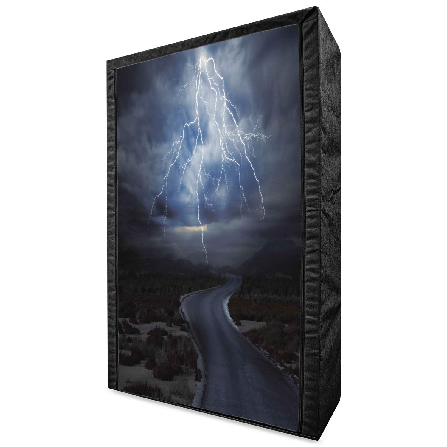 Ambesonne Portable Fabric Wardrobe - Dark Blue Grey Thunderstorm Design, 42.5