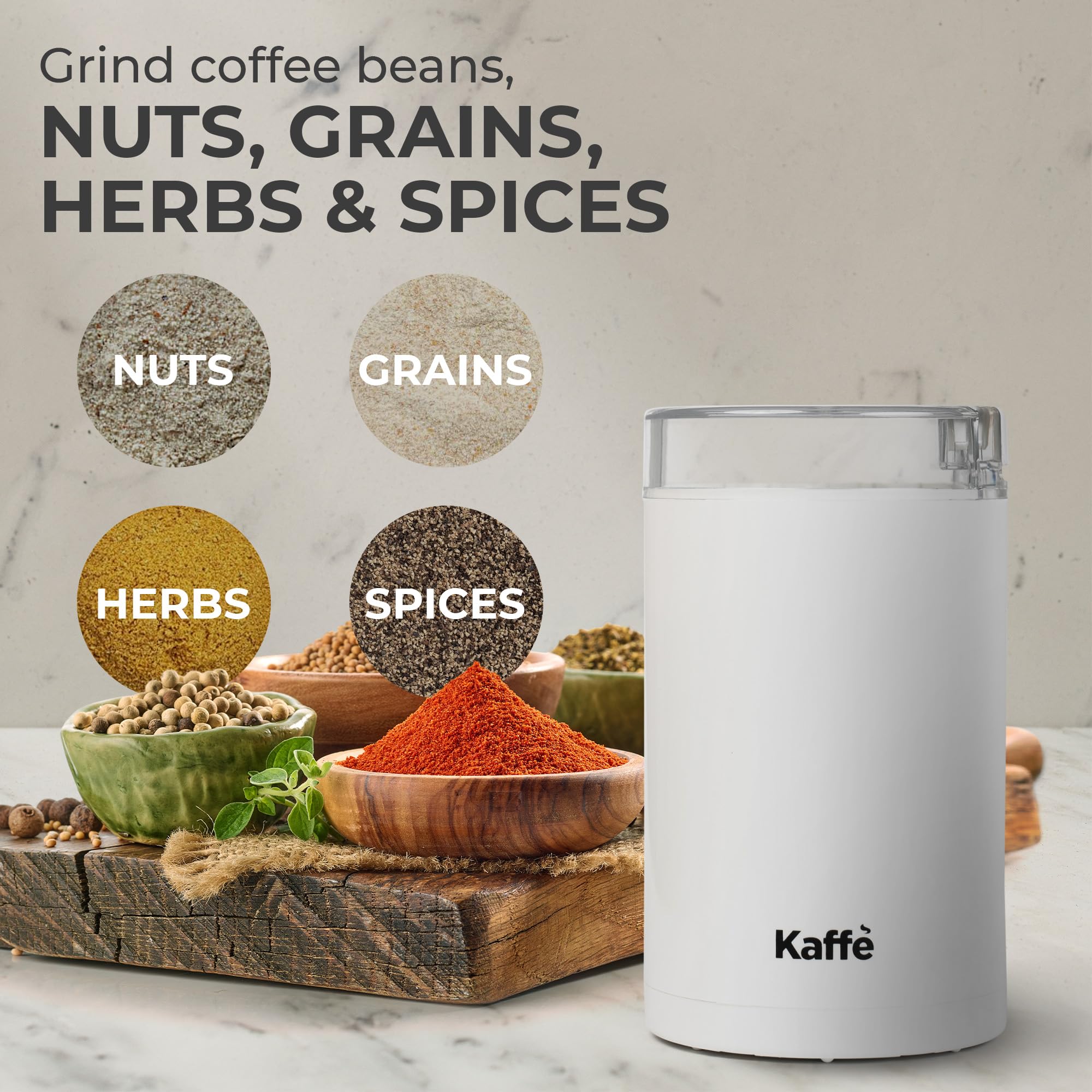 Premium Electric Coffee Grinder with One-Touch Operation & Cleaning Brush - 3 oz Capacity for Fresh Ground Coffee - Perfect for Home, Office & Travel - Makes Up to 12 Cups per Grind - Easy On/Off White Coffee Bean Grinder - Ideal for Espresso, French Press & Drip Coffee Makers