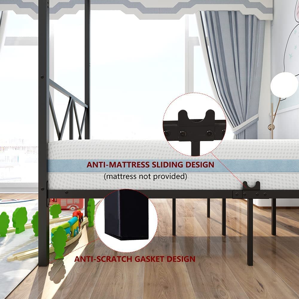 Queen Size Metal Canopy Bed Frame - No Box Spring Needed, Sturdy X-Shaped Design for Bedroom & Guest Room Decor