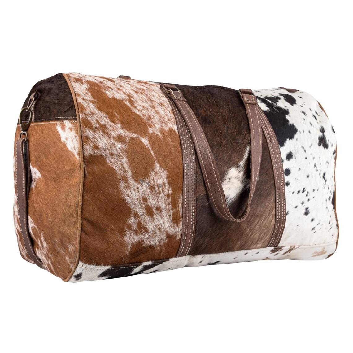 Premium Extra Large Cowhide Duffel Bag - Tricolor Leather Travel, Gym & Weekender Overnight Bag | Durable & Stylish for Business Trips, Workouts & Weekend Getaways