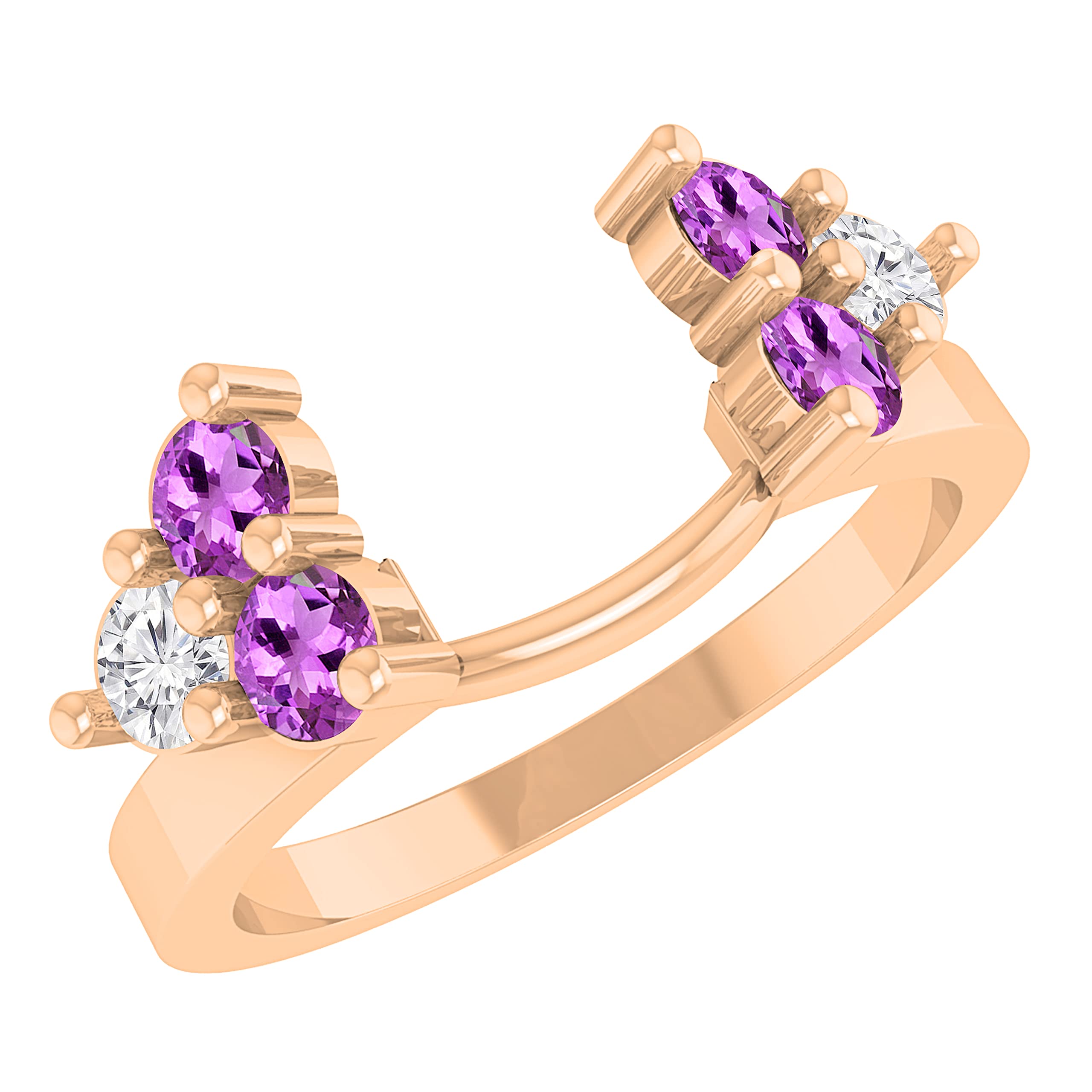 Dazzlingrock 10K Gold 6-Stone Round Gemstone & Diamond Wrap Guard Enhancer Ring for Women | Elegant Stackable Ring for Engagement, Wedding, Anniversary & Special Occasions