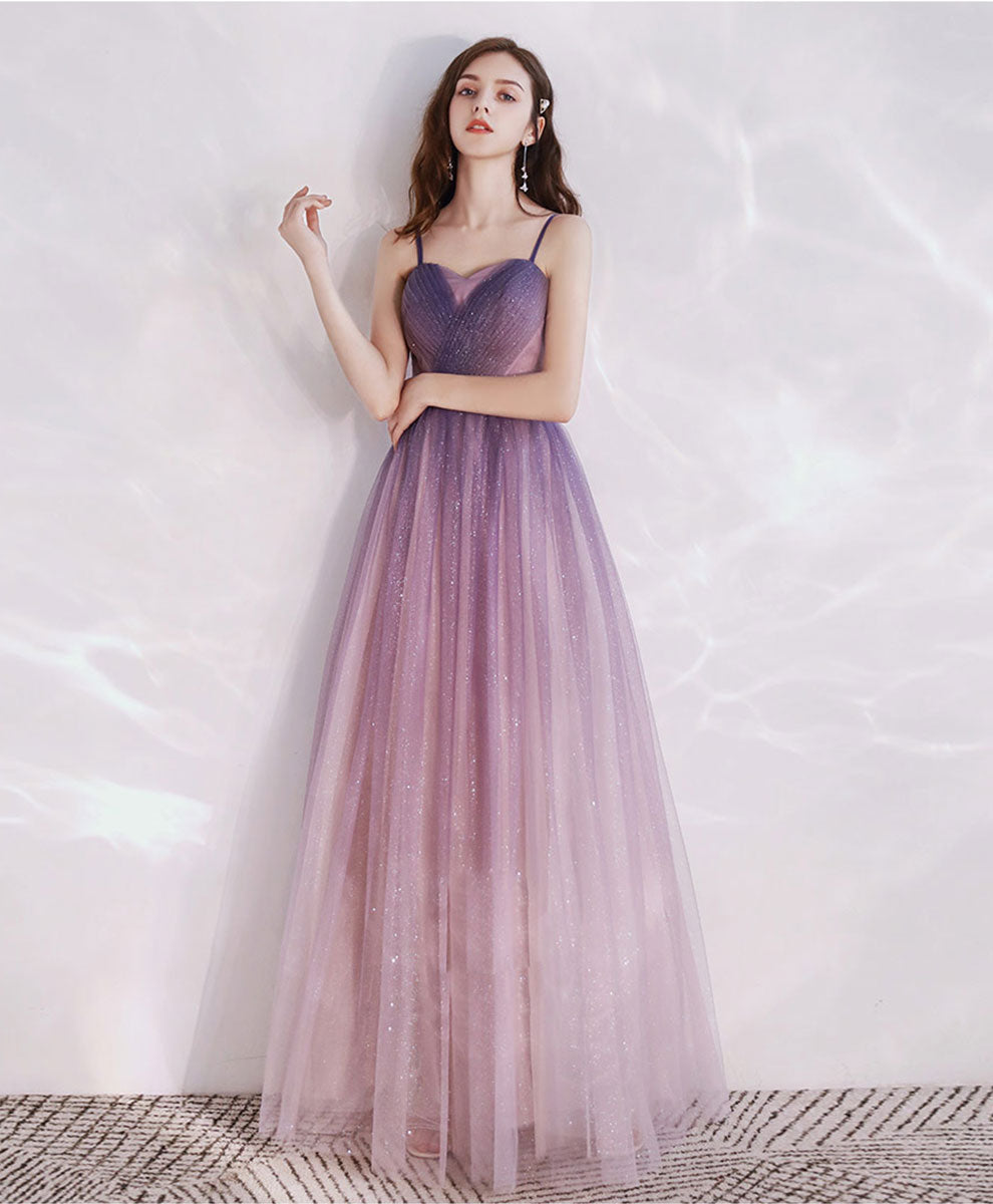 Elegant Purple A-Line Tulle Long Prom Dress for Women - Formal Evening Gown for Homecoming, Ball, Wedding Guest & Special Occasions