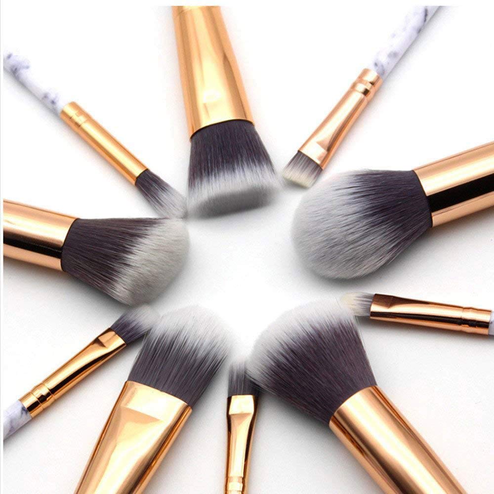Seprofe 10-Piece Marble Makeup Brush Set - Foundation, Concealer & Eye Brushes for Professional Makeup