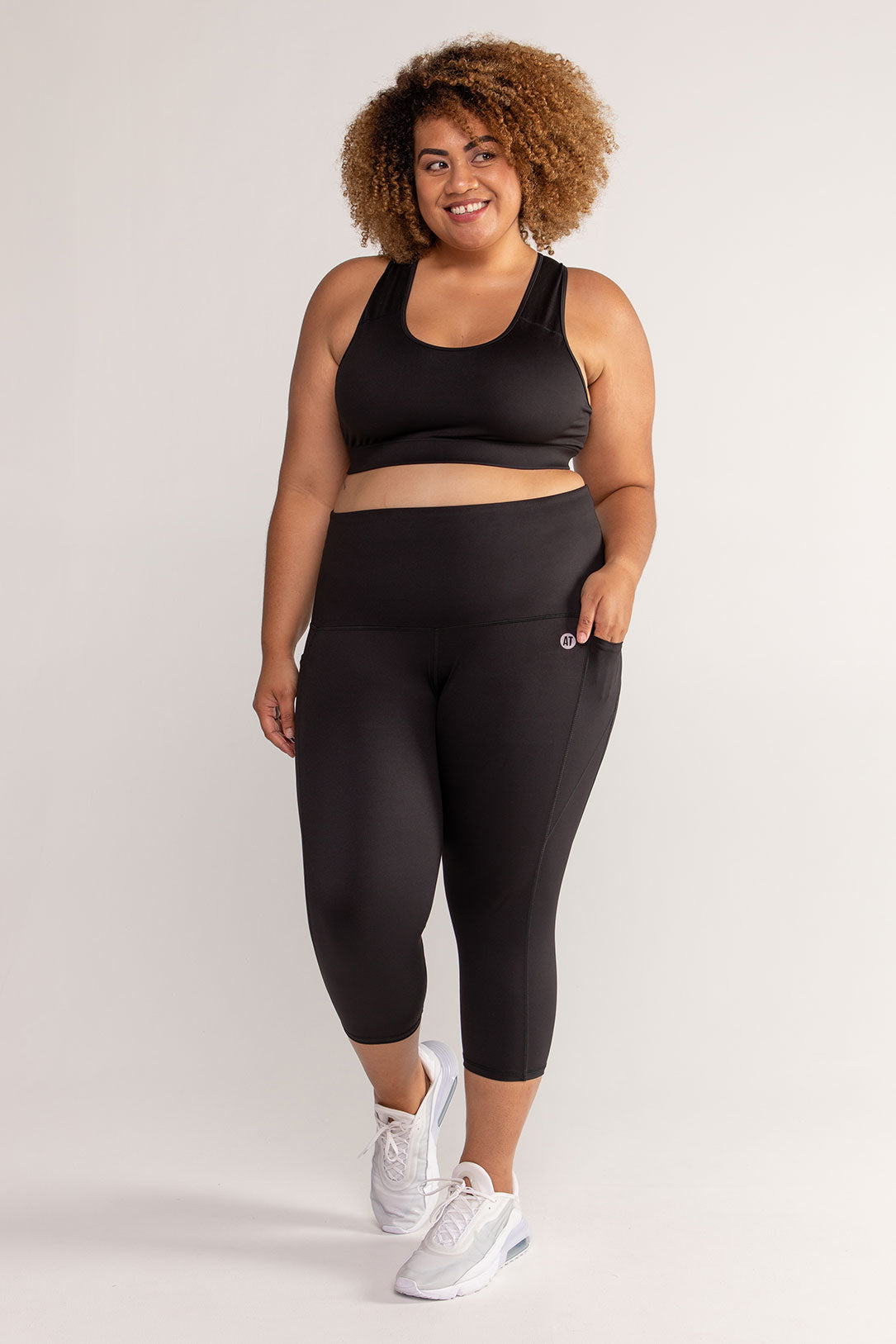 Training Pocket Move 3/4 Length Leggings for Women - Black | High Waist Workout Yoga Pants with Side Pockets | Perfect for Gym, Running & Lounge Wear
