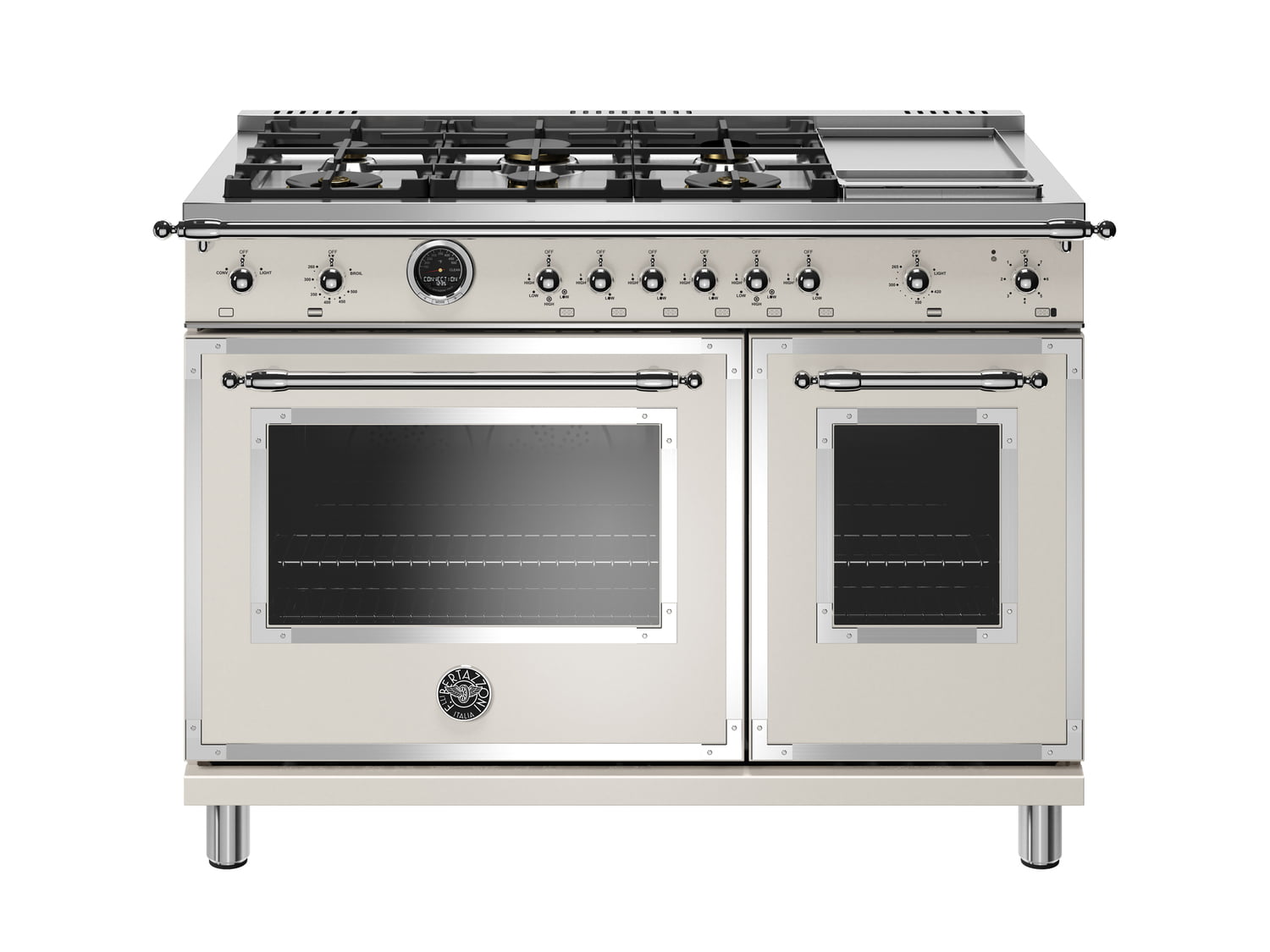 Bertazzoni HERT486GDFSAVT 48 Inch Dual Fuel Range with 6 Brass Burners & Griddle - Electric Self-Cleaning Oven in Avorio White | Professional Kitchen Appliance for Home Chefs & Cooking Enthusiasts