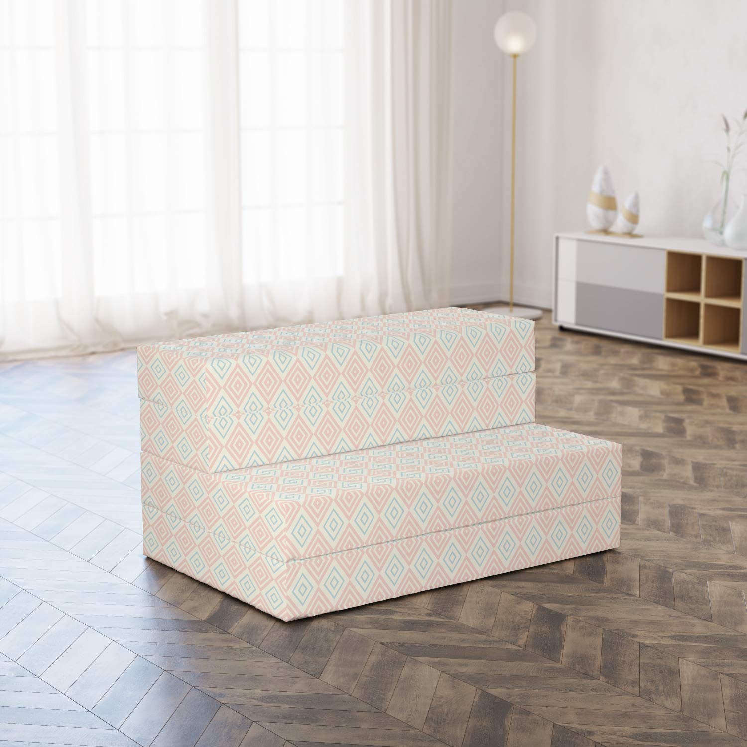 Ambesonne Shabby Floral Foldable Mattress - Diamond Line Tile Design, 74.8