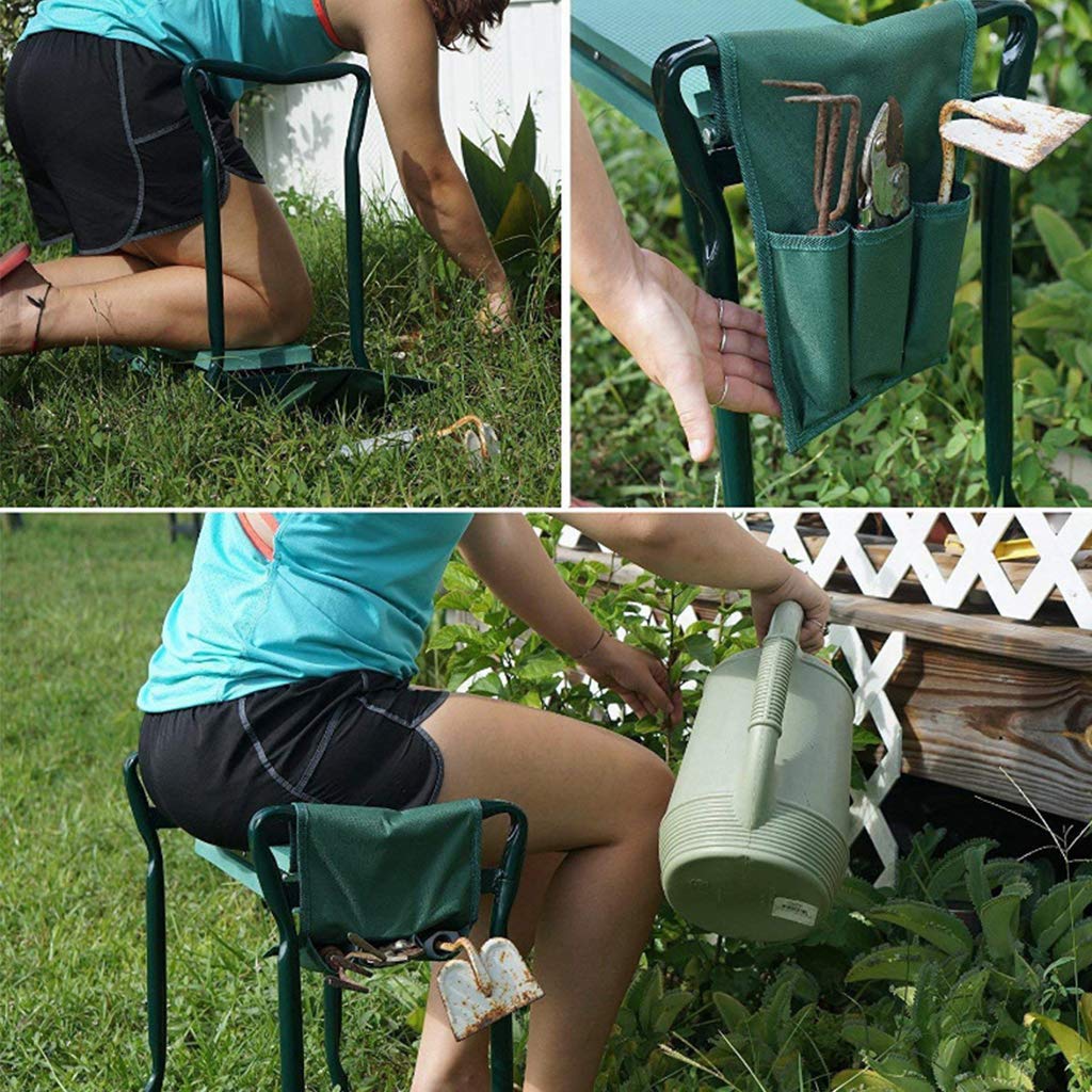 **Foldable Garden Kneeler Seat with 2 Tool Pouch - Portable Outdoor Gardening Bench with EVA Foam Pad & Knee Stool - Heavy Duty Gardening Tools Kit, Green, 23.5×10.9×19.3 Inch - Perfect for Planting, Weeding & Yard Work**