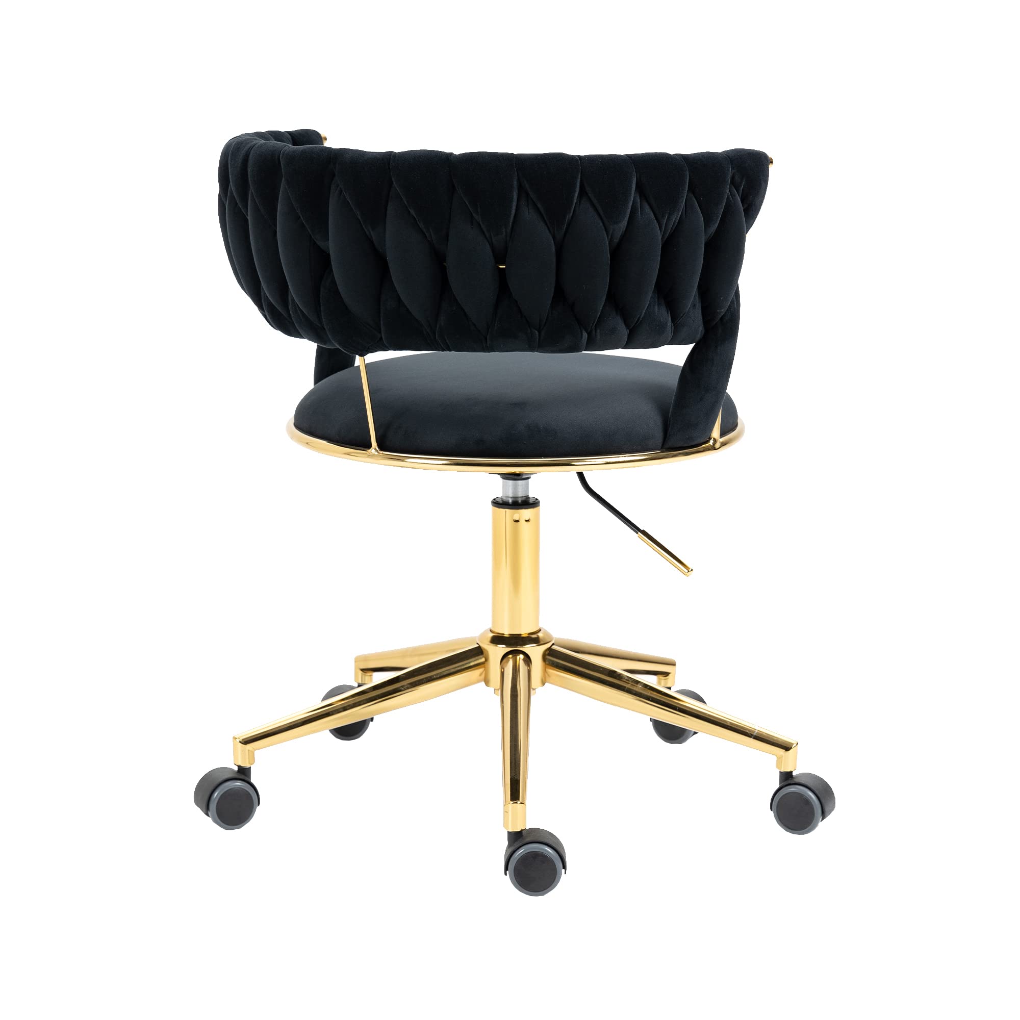 Velvet Office Chair - Ergonomic Swivel Desk Chair with Adjustable Height, Arms & Wheels - Upholstered Computer Task Chair for Home Office, Gaming & Makeup Station - Black Velvet Fabric with Metal Base