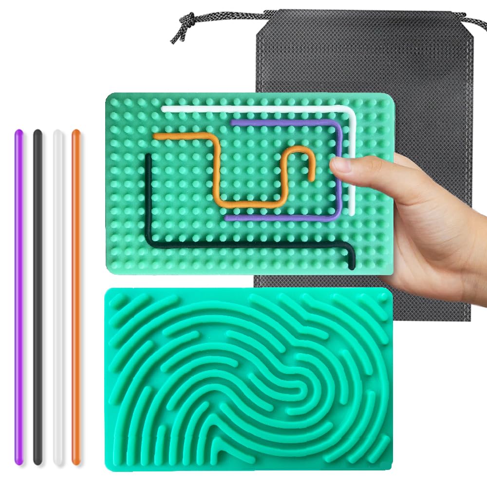 Sensory Fidget Board for Kids & Adults - Quiet Stress Relief Toy for Anxiety, ADHD, Autism - Portable Travel Sensory Activity Board with 20 Strings & Carry Bag (Green) - Perfect for Classrooms, Offices, Travel & Home Use