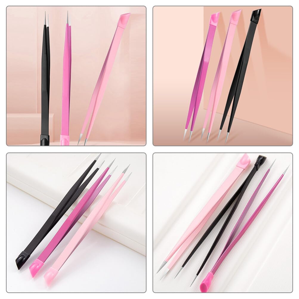 3-Piece Beads & Nail Art Tweezers Set - Pointed Tip Sticker & Brow Tweezers for Scrapbooking, DIY Nail Design, Jewelry Making & Eyebrow Grooming - Precision Tools for Crafting & Beauty Care