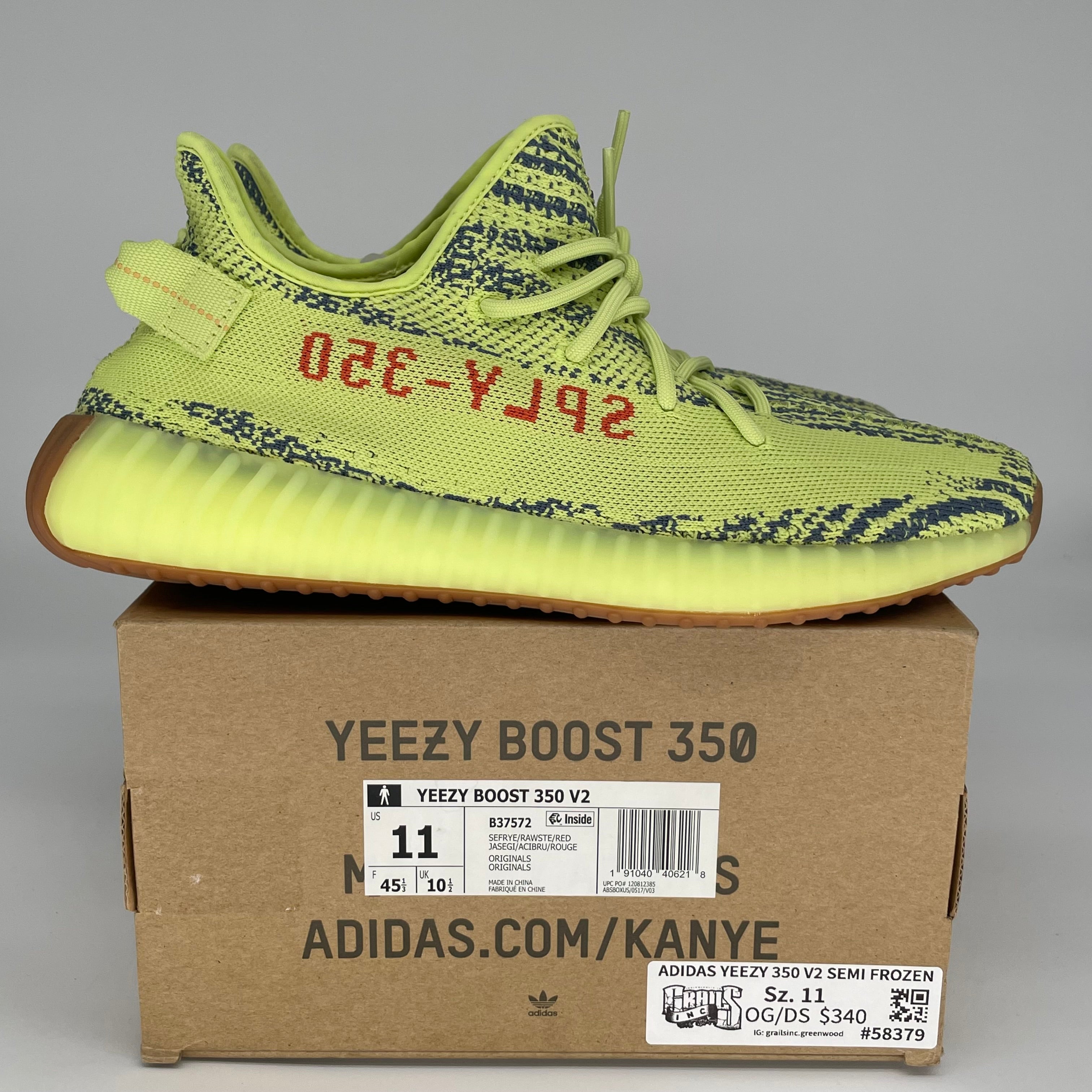 Adidas Yeezy Boost 350 V2 Semi Frozen Yellow - Men's Size 11 (B37572) | Limited Edition Sneakers for Running, Streetwear & Casual Fashion