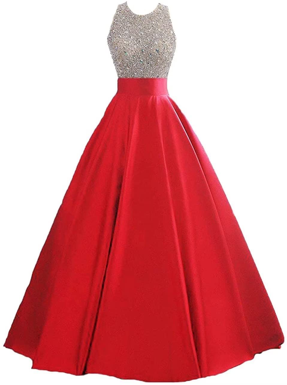 HEIMO Women's Sparkling Sequins Keyhole Back Evening Ball Gown Beaded Formal Prom Dress for Teens - Elegant Long Party Gown for Homecoming, Quinceañera, Wedding & Special Occasions