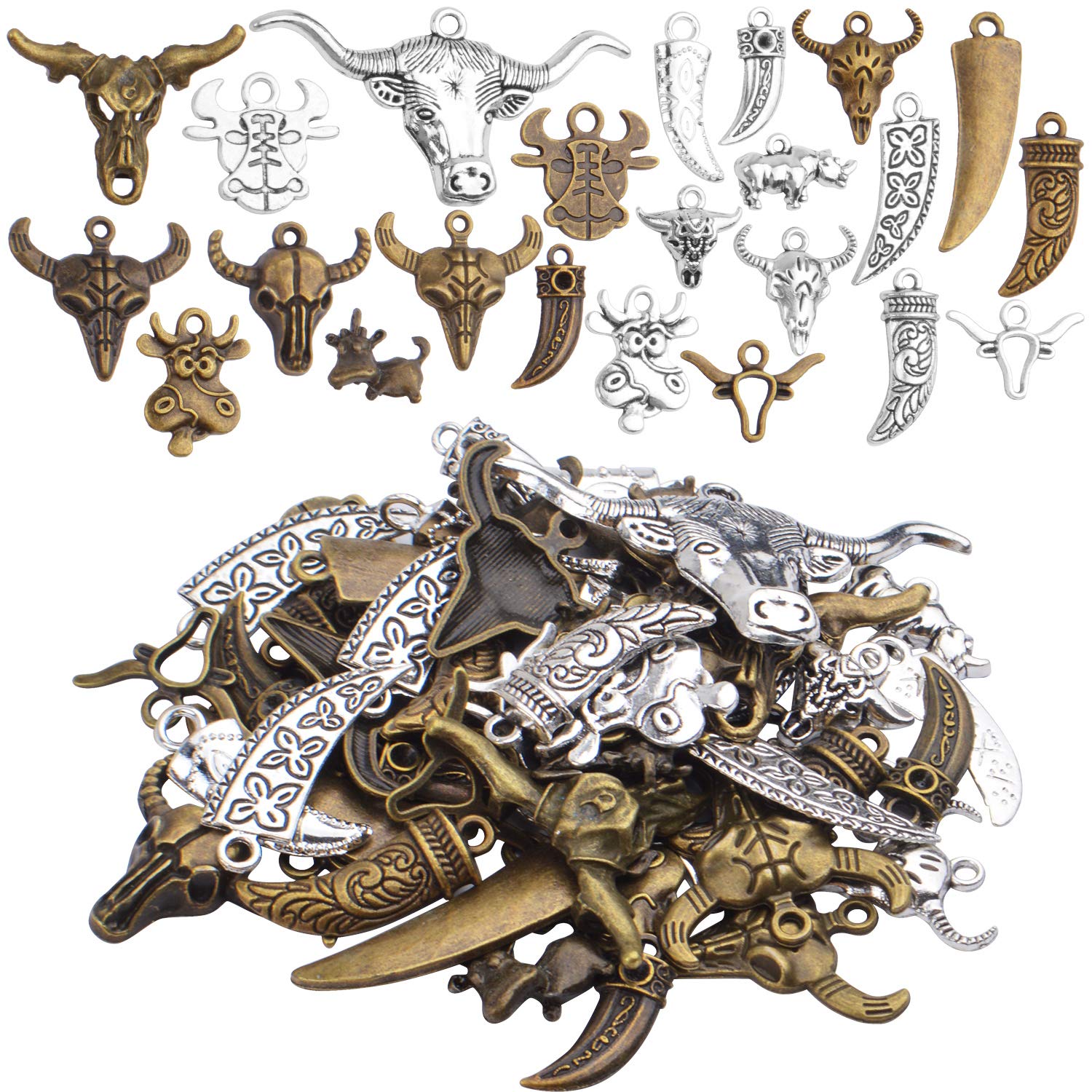 100g (40-60pcs) Mixed Cow Charms - Alloy Cattle Pendant Charms for Jewelry Making - Vintage Style DIY Bracelet & Necklace Craft Supplies - Perfect for Western, Farm, and Country Themed Jewelry Creations