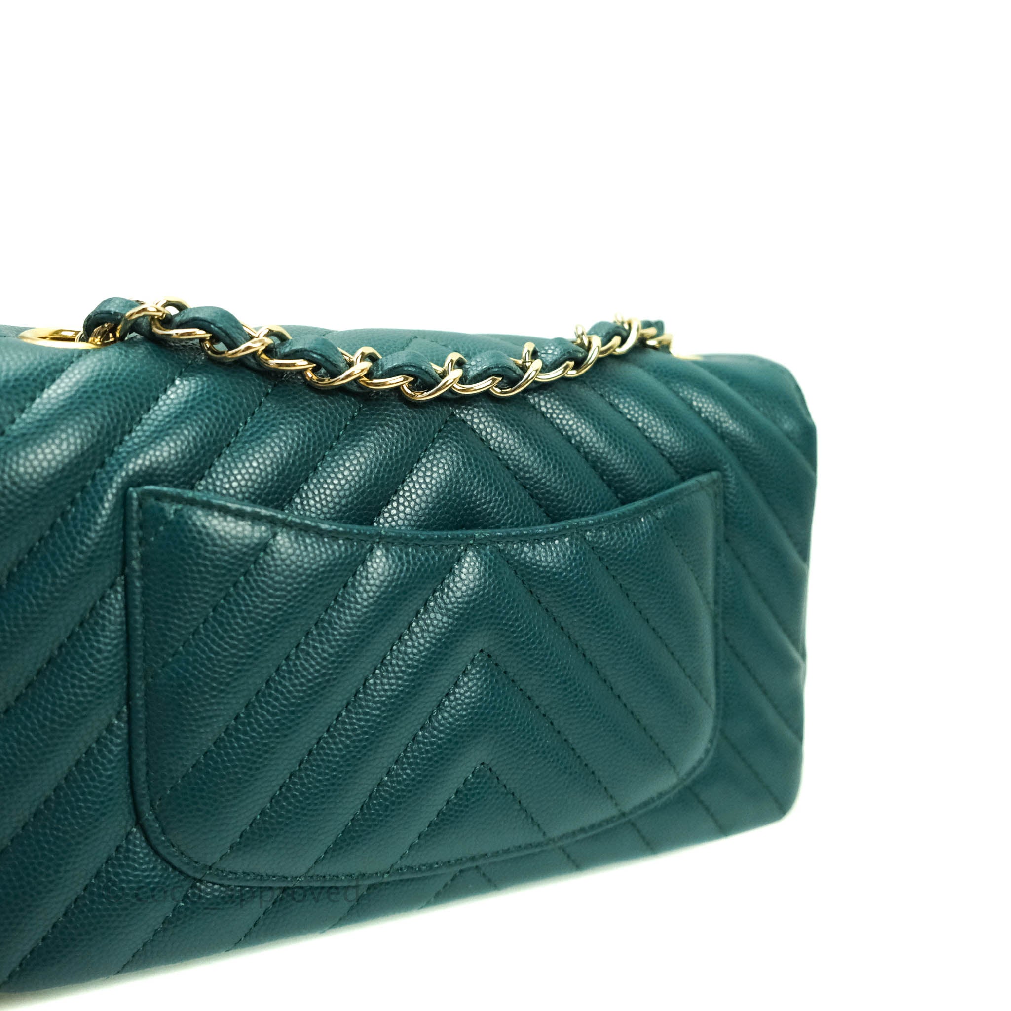 Chanel Chevron Mini Rectangular Caviar Leather Flap Bag - Dark Green with Gold Hardware | Luxury Crossbody Purse for Women, Perfect for Evening Events & Date Nights