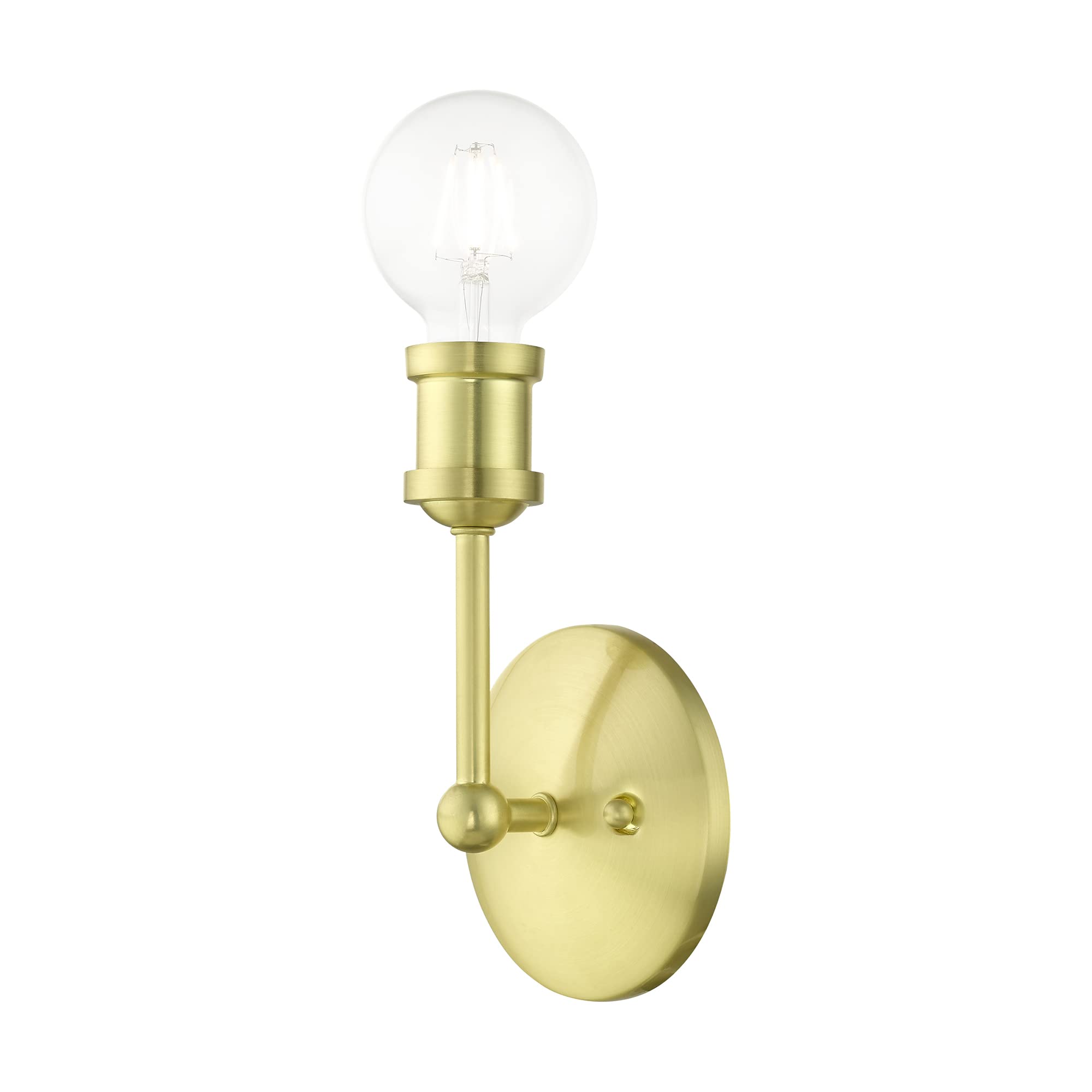 Livex Lighting 14429-12 Lansdale 1 Light ADA Compliant Vanity Sconce in Satin Brass - Perfect for Bathroom, Bedroom & Dressing Room Lighting