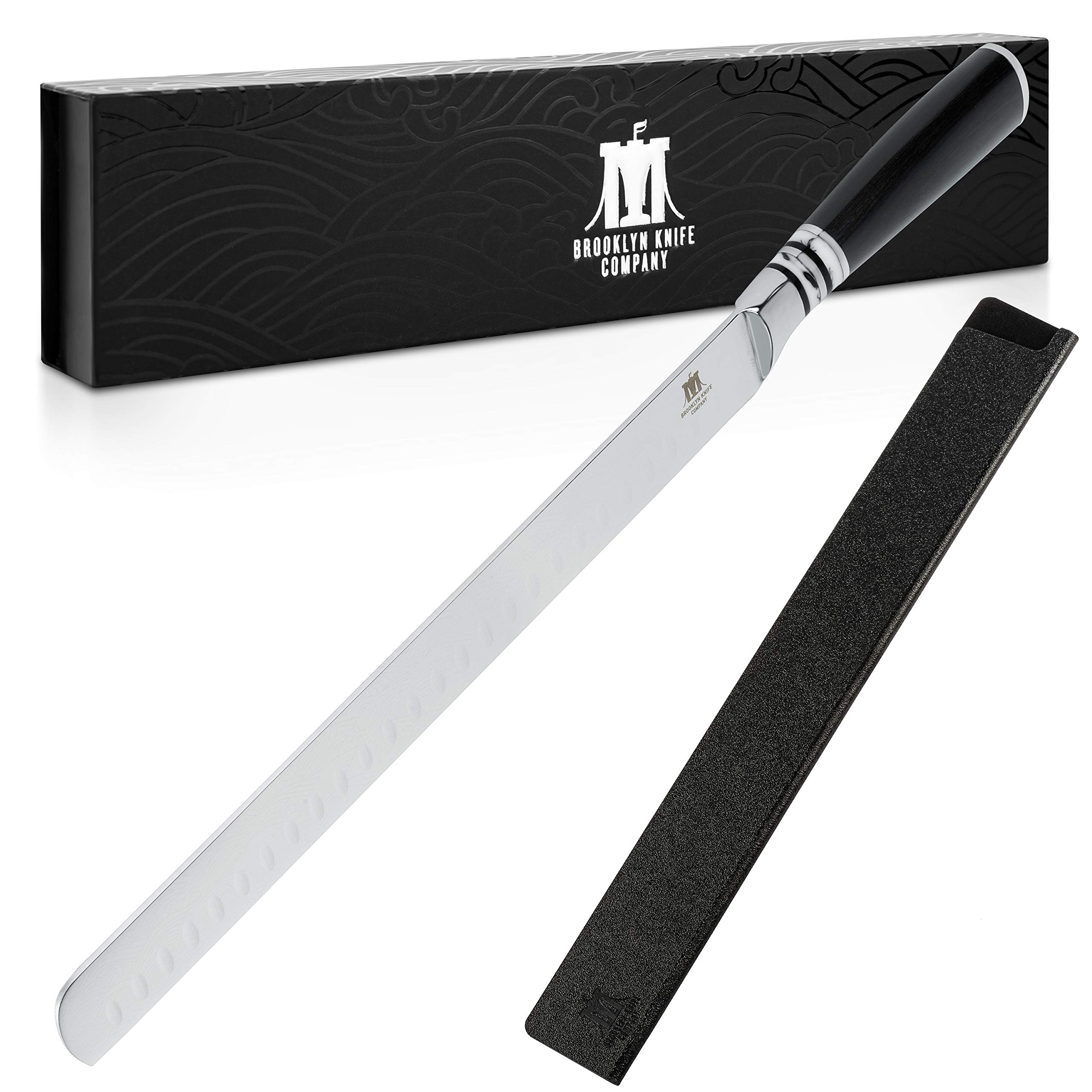 Brooklyn Knife Co. 12-Inch Japanese Seigaiha Series Carving Knife - High Carbon Steel Blade with Etched Design - Perfect for Slicing Meat, Vegetables & Sushi Preparation