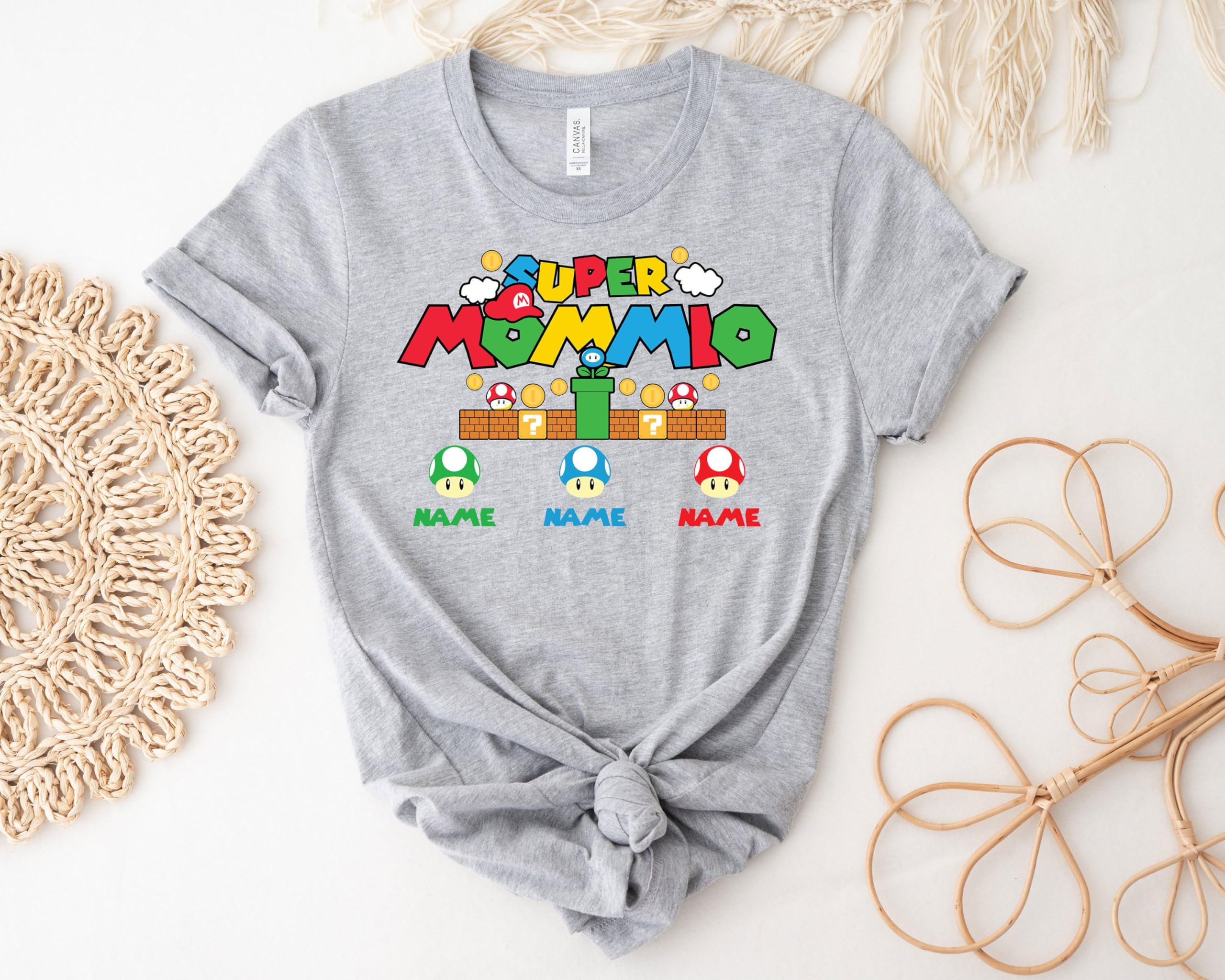 Custom Super Mommio Shirt with Kids Names - Personalized Mother's Day Gift for Gamer Moms - Perfect for Family Events, Gaming Sessions & Special Occasions
