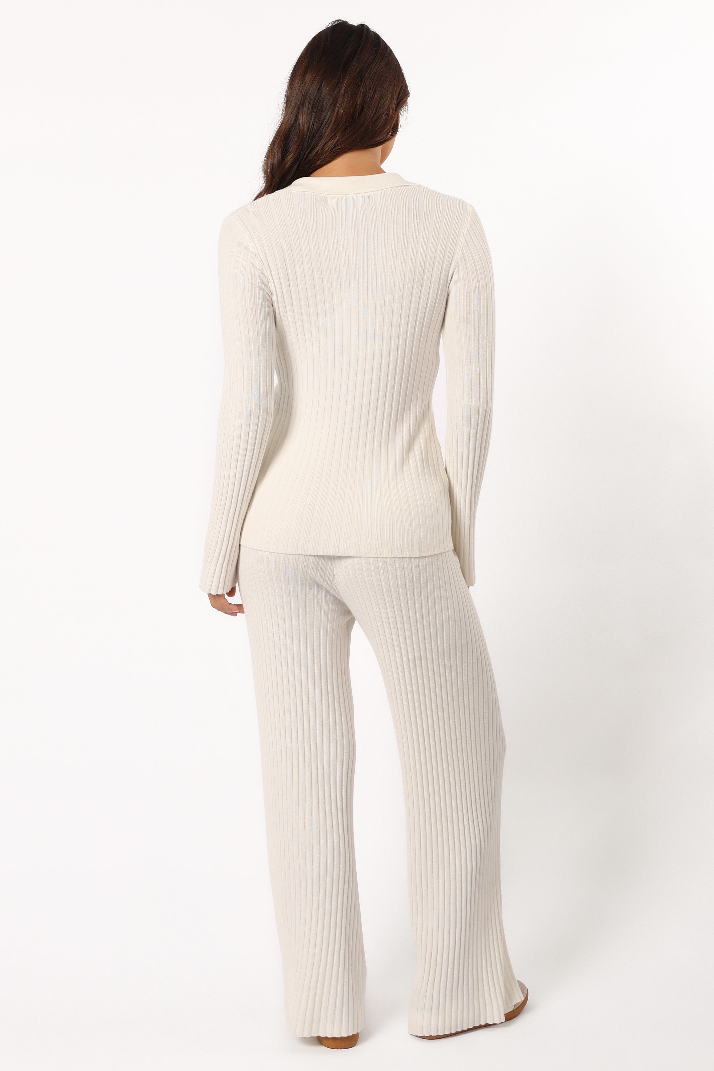 Aylia Ribbed Knit Set - Women's Casual Lounge Outfit in Off White | Soft Stretchy Comfort Wear for Home, Travel & Relaxation