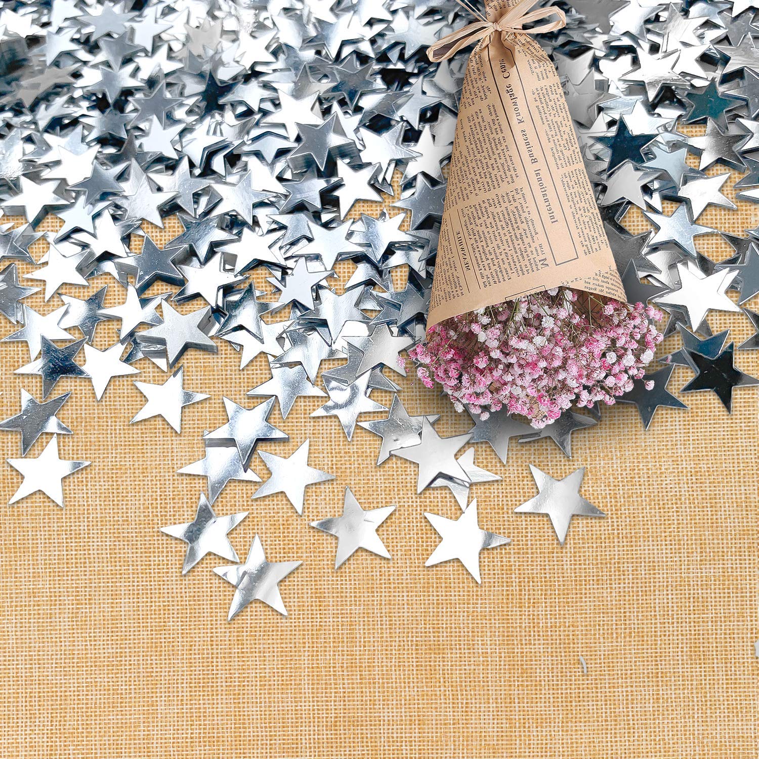 Werich Silver Star Confetti - Metallic Foil Stars for Birthday, Baby Shower & Wedding Party Decorations | Perfect for Table Scatter, Cake Toppers & Festival Celebrations