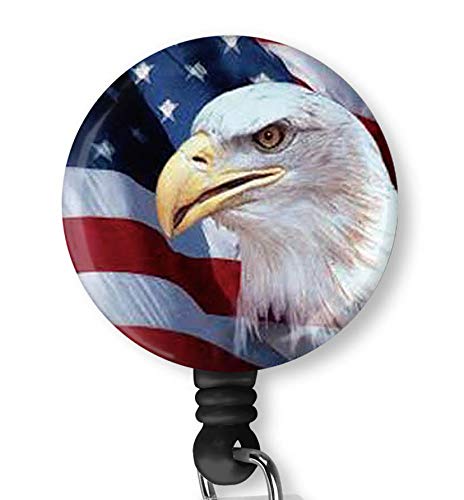 Eagle USA Flag Retractable Badge Holder with Alligator Clip - 24 Inch Nylon Cord for Medical MD RN Nurses, Office Employees | ID Card Holder, Name Tag Reel | Perfect for Hospitals, Clinics & Corporate Offices