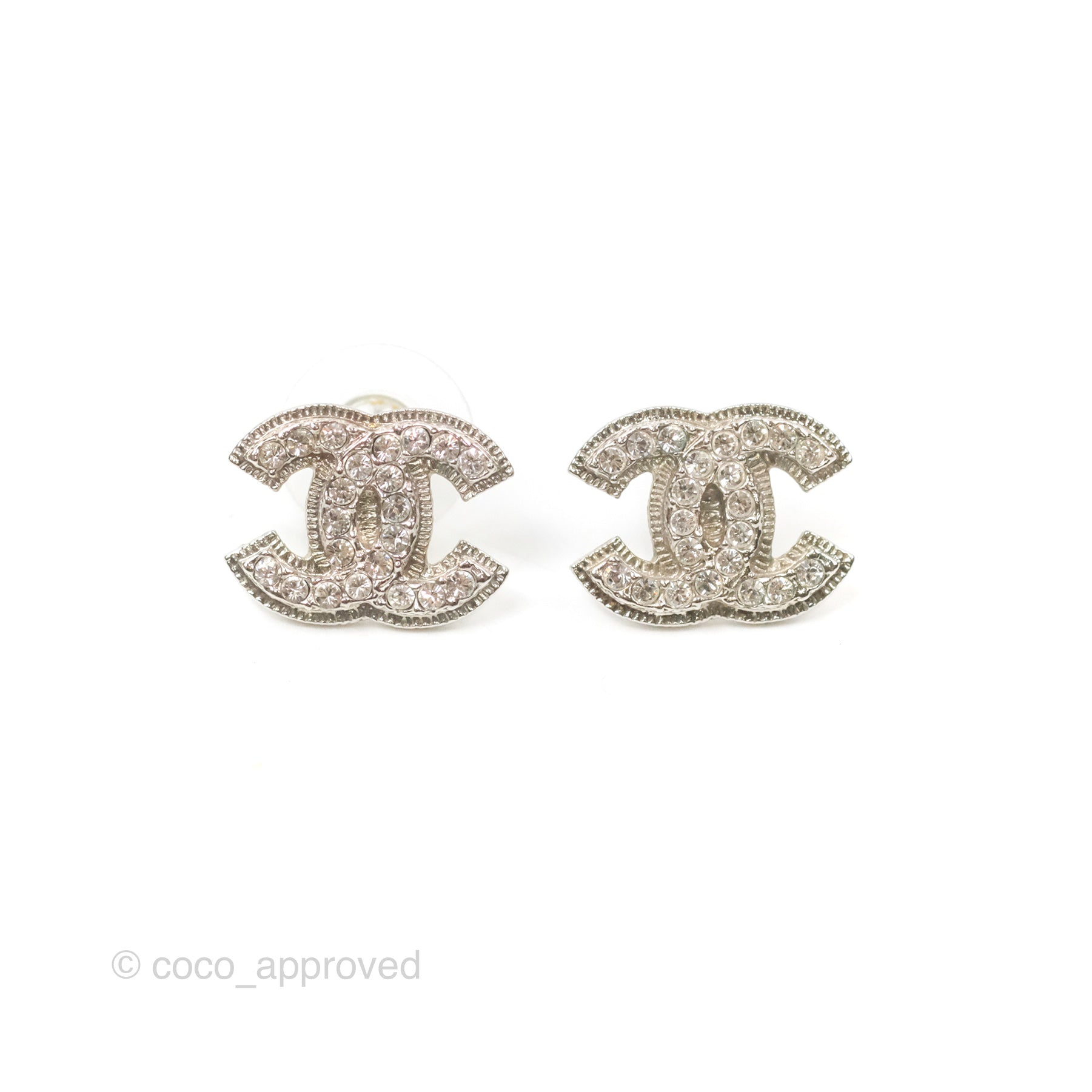 Chanel CC Crystal Earrings for Women - Silver Tone Elegant Stud Earrings | Perfect for Parties, Weddings & Special Occasions