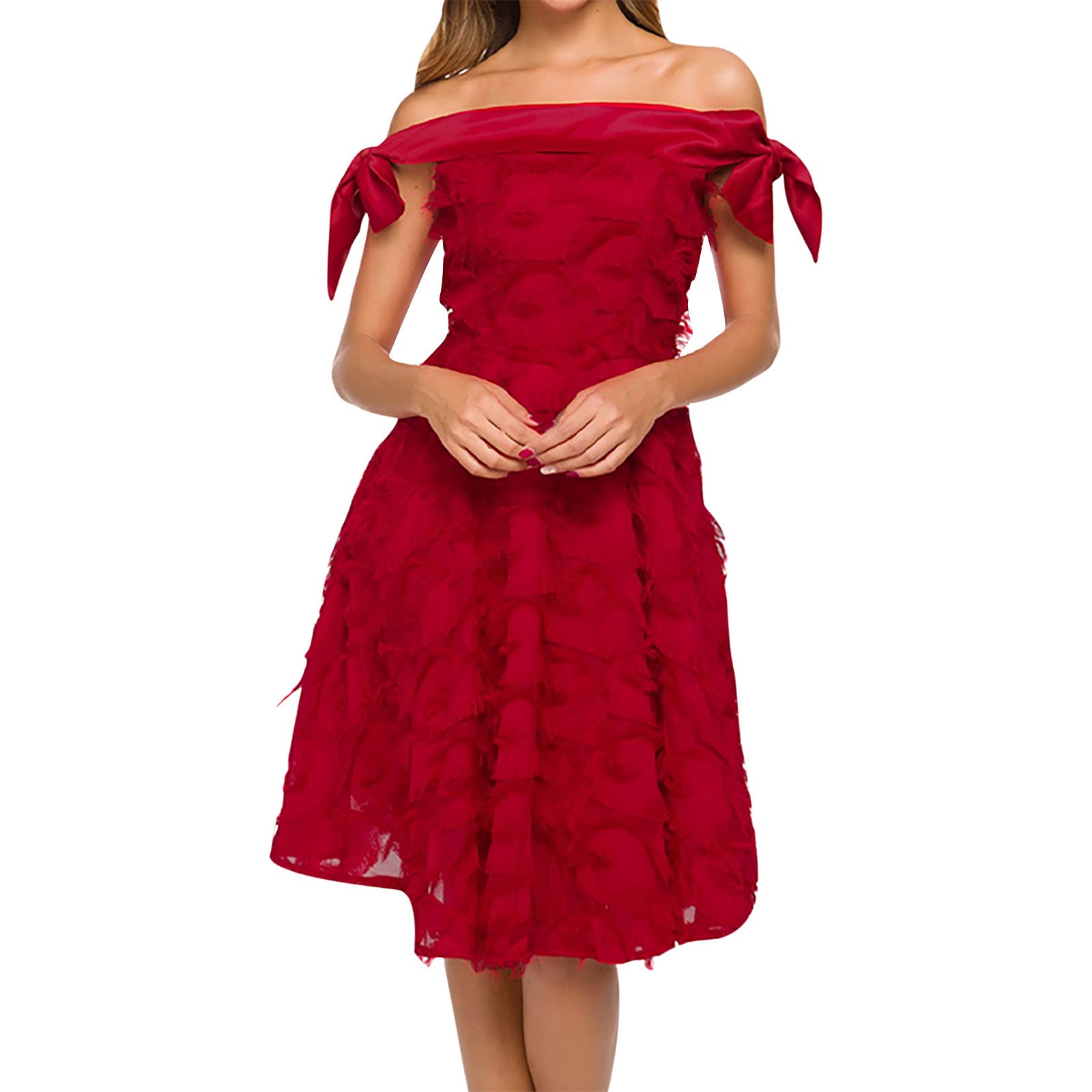 Elegant Vintage Fringe Bandeau Midi Dress for Women - Perfect for Summer/Fall Weddings, Bridesmaid, Formal Events & Date Nights | Flattering Tube Dress for Parties & Special Occasions