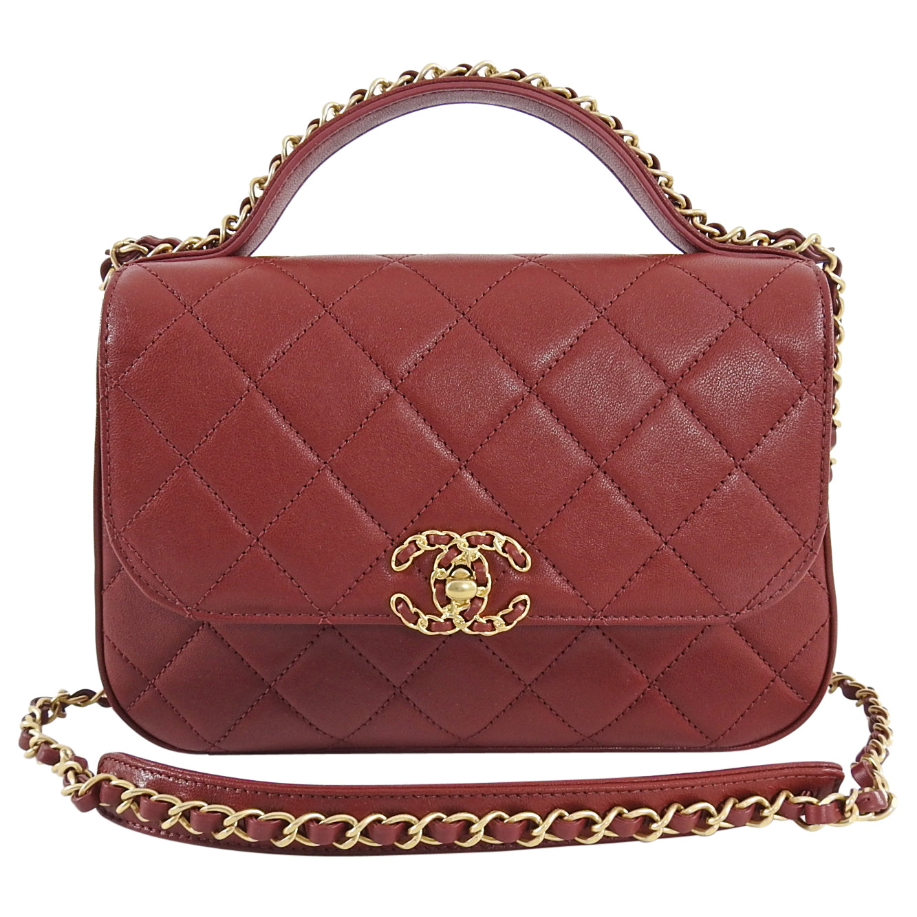 Chanel 19B Burgundy Red Quilted Leather Top Handle Flap Bag - Luxury Crossbody Purse for Women, Perfect for Parties, Date Nights & Special Occasions