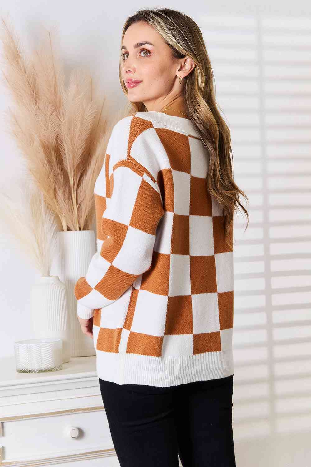 Camel Button Up V-Neck Dropped Shoulder Cardigan Sweater for Women | Cozy Fall & Winter Layering Piece | Perfect for Office, Date Night & Casual Outfits