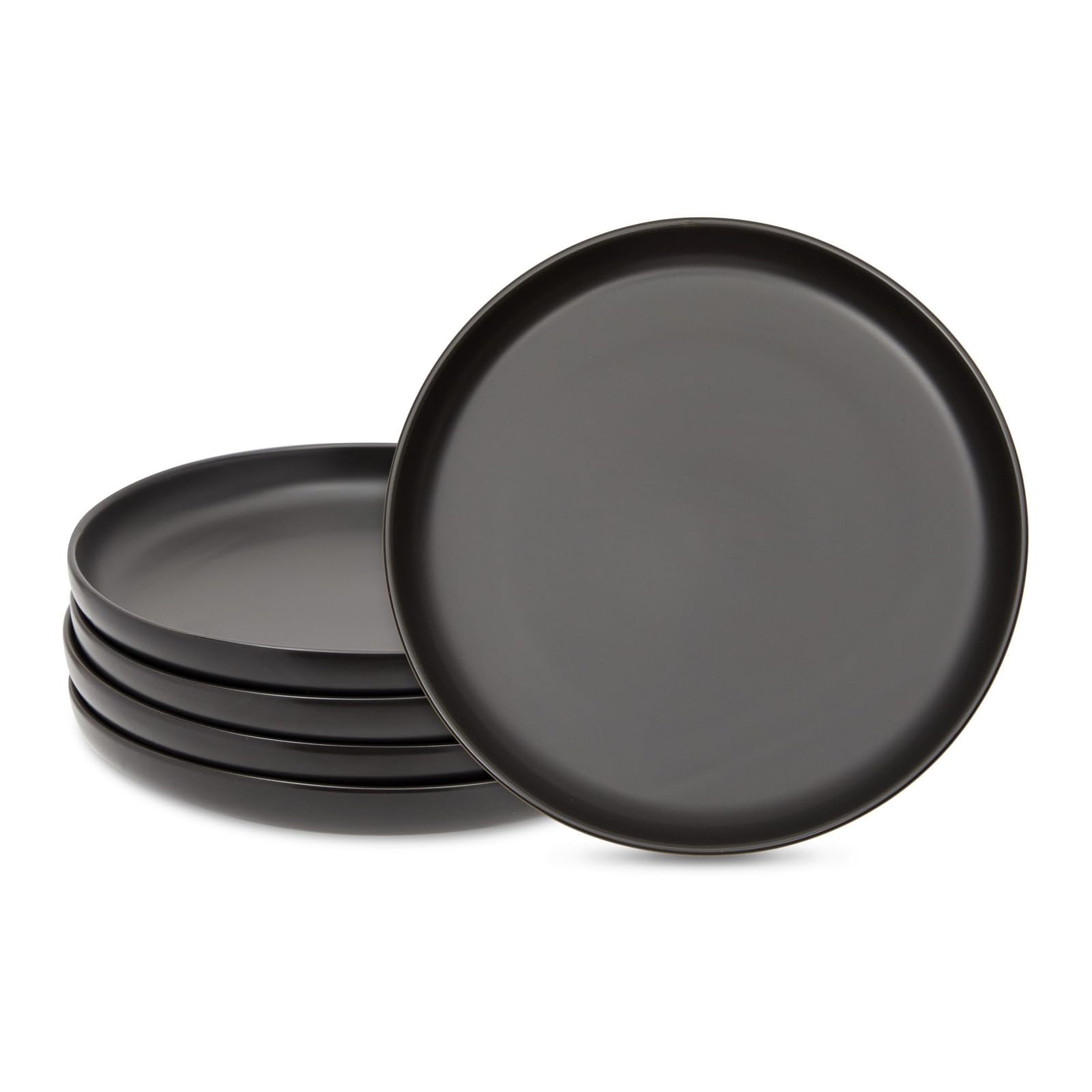 Okuna Outpost 8-Inch Black Ceramic Dinner Plates Set of 4 - Elegant Stoneware Dishes for Everyday Dining, Restaurants & Dinner Parties - Microwave & Dishwasher Safe Serving Plates