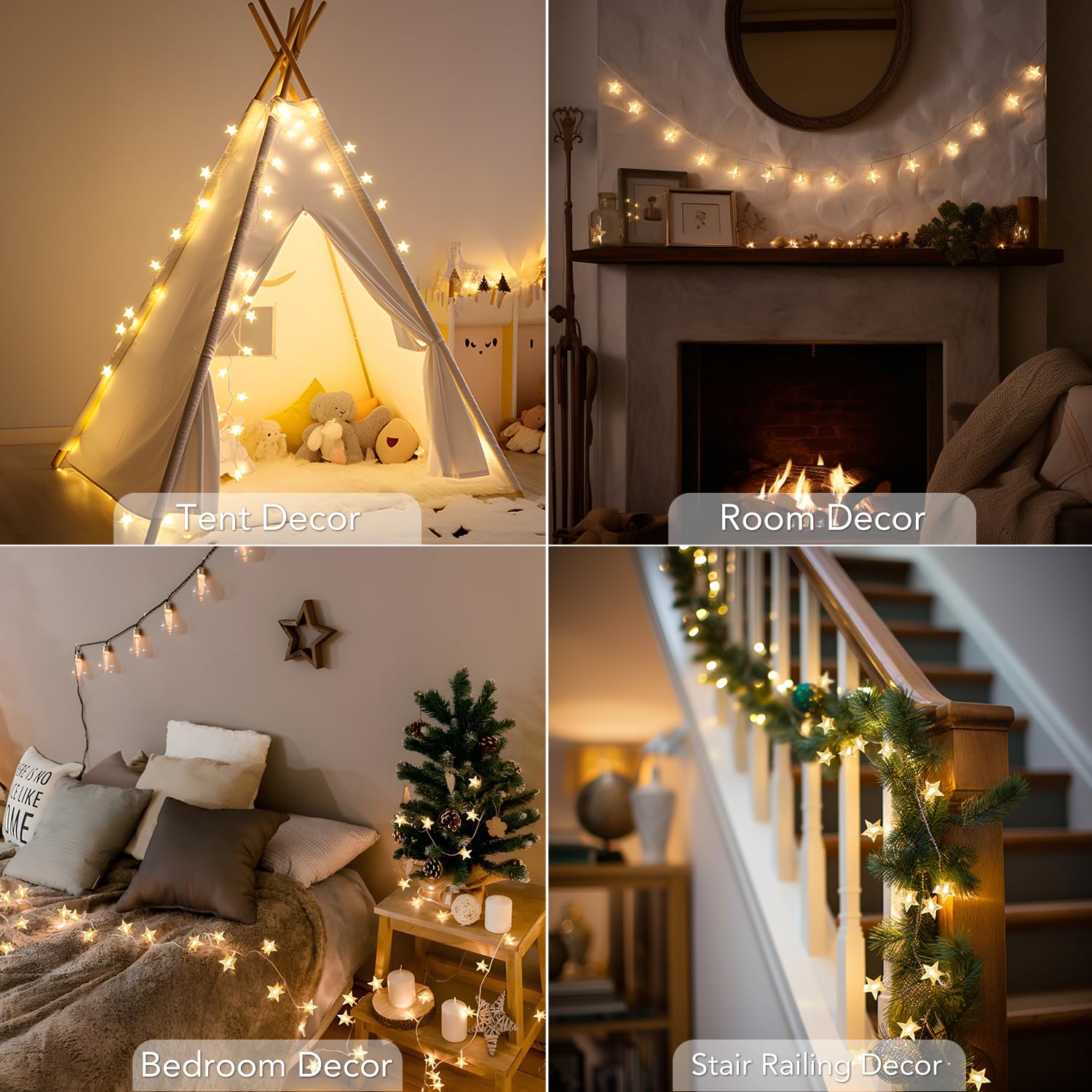 Battery Operated Waterproof 40 LED 20FT Star String Lights with Remote - Warm White Fairy Lights for Home Decor, Christmas, Wedding, Party & Garden Decoration | Indoor & Outdoor Use