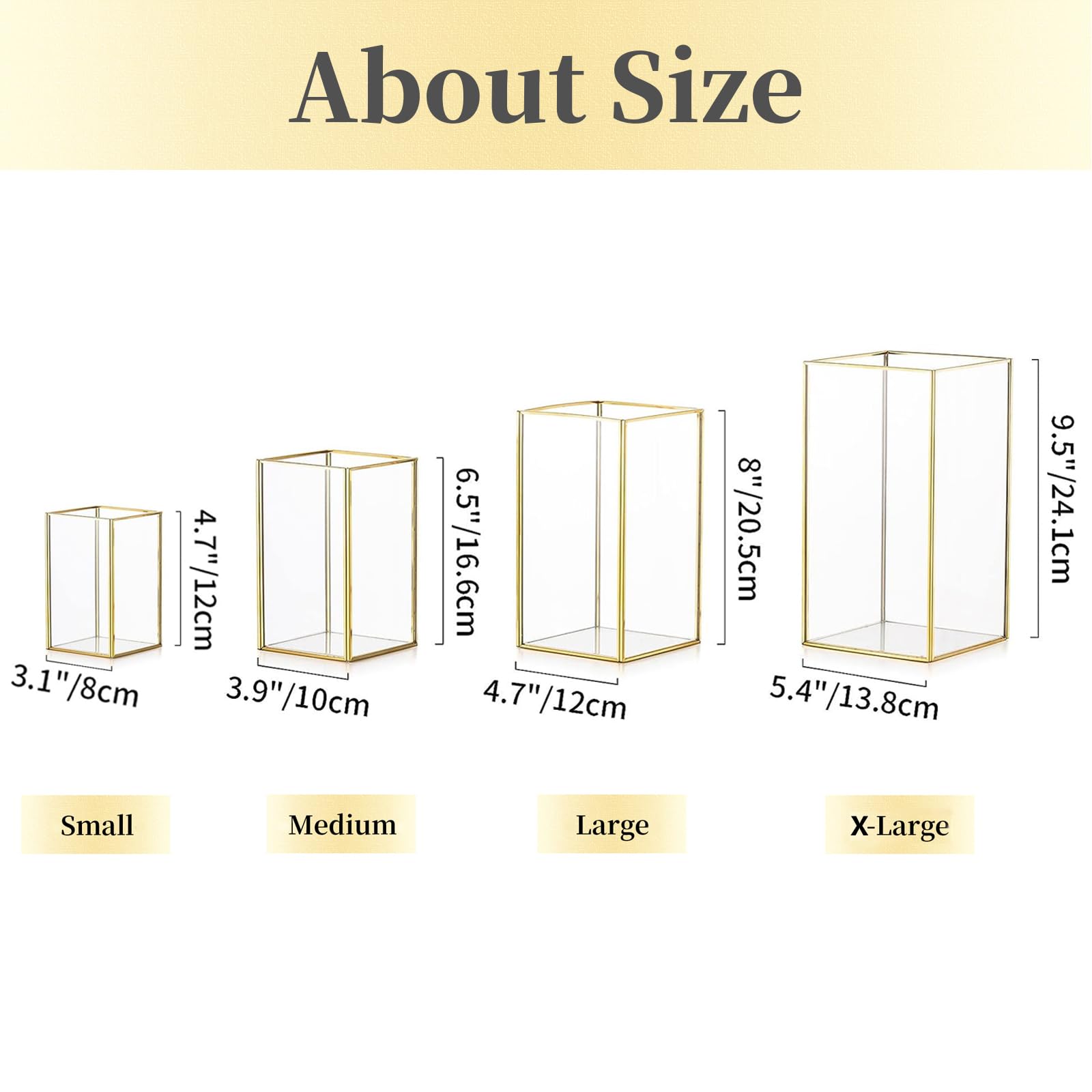 Premium Glass Hurricane Candle Holder Set of 18 - Gold Large Table Centerpiece & Tall Floor Square Pillar Candle Holders for Wedding, Anniversary, Party Decor - Elegant Fireplace & Dining Room Lighting Accessories (Perfect for Romantic Dinners, Holiday Decorations and Special Events)