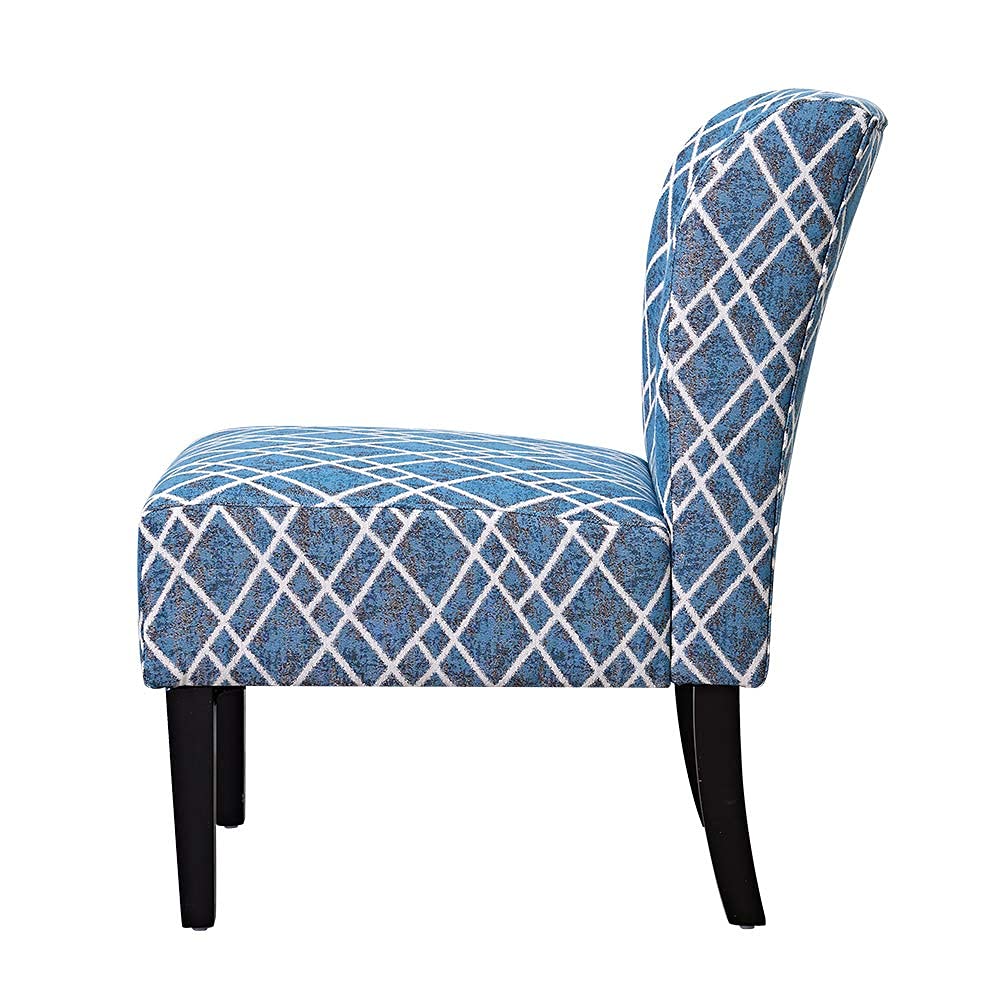 Modern Accent Chair - Blue Stripes Polyester Fabric Upholstered, Urban Style Armless Dining Side Chair with Solid Wood Legs (Set of 2) - Perfect for Kitchen, Living Room, Home Office & Small Space Decor