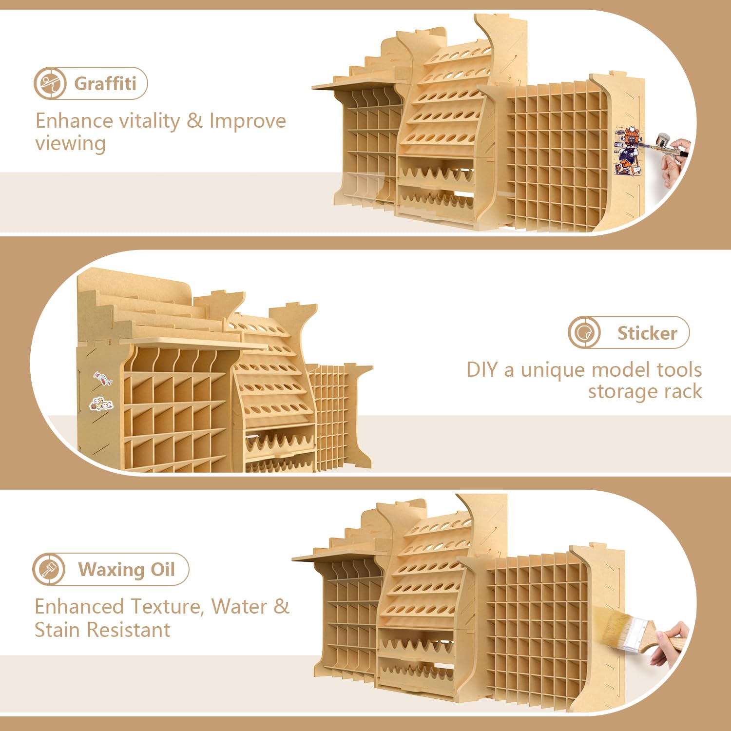 Large Capacity Plastic Modeling Tool Storage & Paint Combination Rack - MDF Material Organizer Holds 211 Bottles for Tamiya, Mr. Hobby, Vallejo, Citadel - Perfect for DIY Paint Tinting, GK & PS Model Kits - Ideal for Hobbyists, Artists & Miniature Painting Enthusiasts