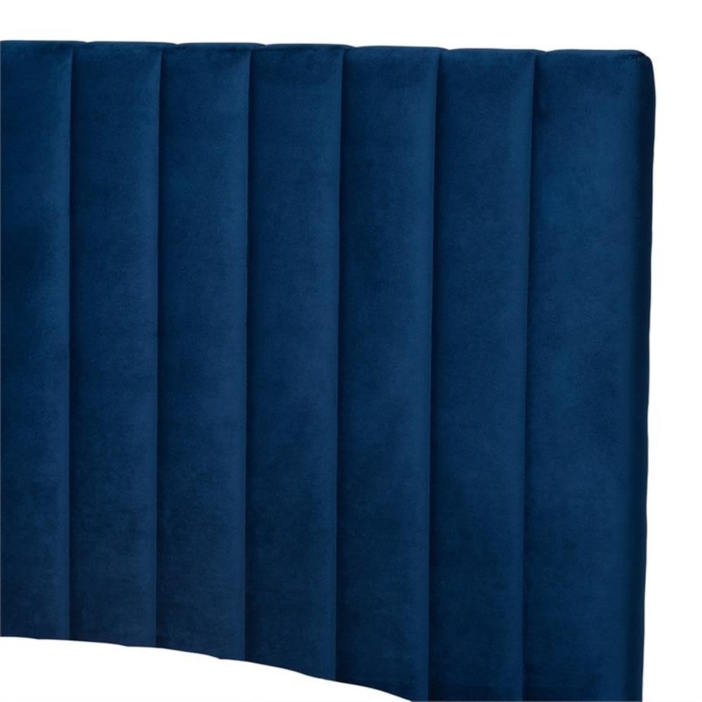 Baxton Studio Serrano Contemporary Queen Size Platform Bed - Navy Blue Velvet Upholstery with Gold Metal Frame | Luxurious Bedroom Furniture for Modern Home Decor