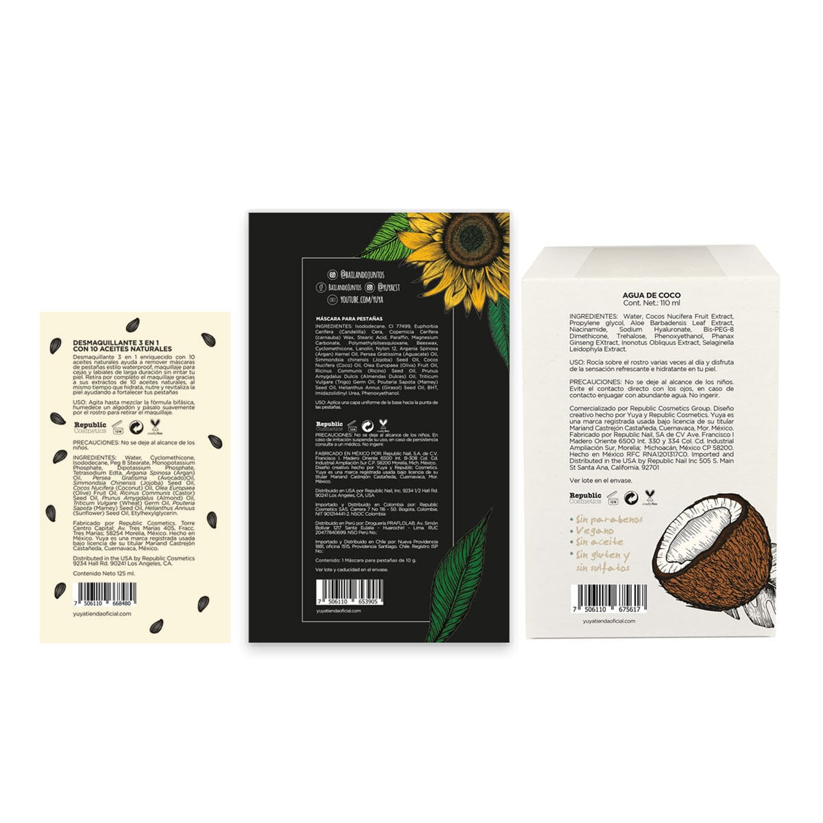 Yuya Hydrating Coconut Water Enriched with Aloe Vera & Ginseng, 110ml + 10 Natural Oils Hair Mask + Makeup Remover - Perfect for Daily Skincare & Hair Care Routine