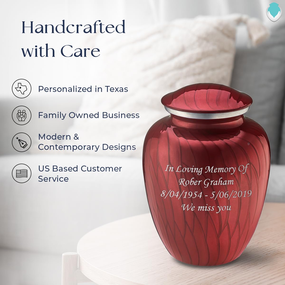 Premium Personalized Cremation Urns for Ashes - Large Pearl Candy Red Funeral Urn for Adults with Double-Side Engraving (Holds 200 lbs) | Memorial Keepsake for Home Display or Burial Ceremony