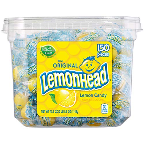 Lemonhead Hard Lemon Candy - Sour & Sweet Individually Wrapped Lemon Drops (150 Count Tub) | Summer Treats, Party Favors, Office Snacks & Movie Night Candy
