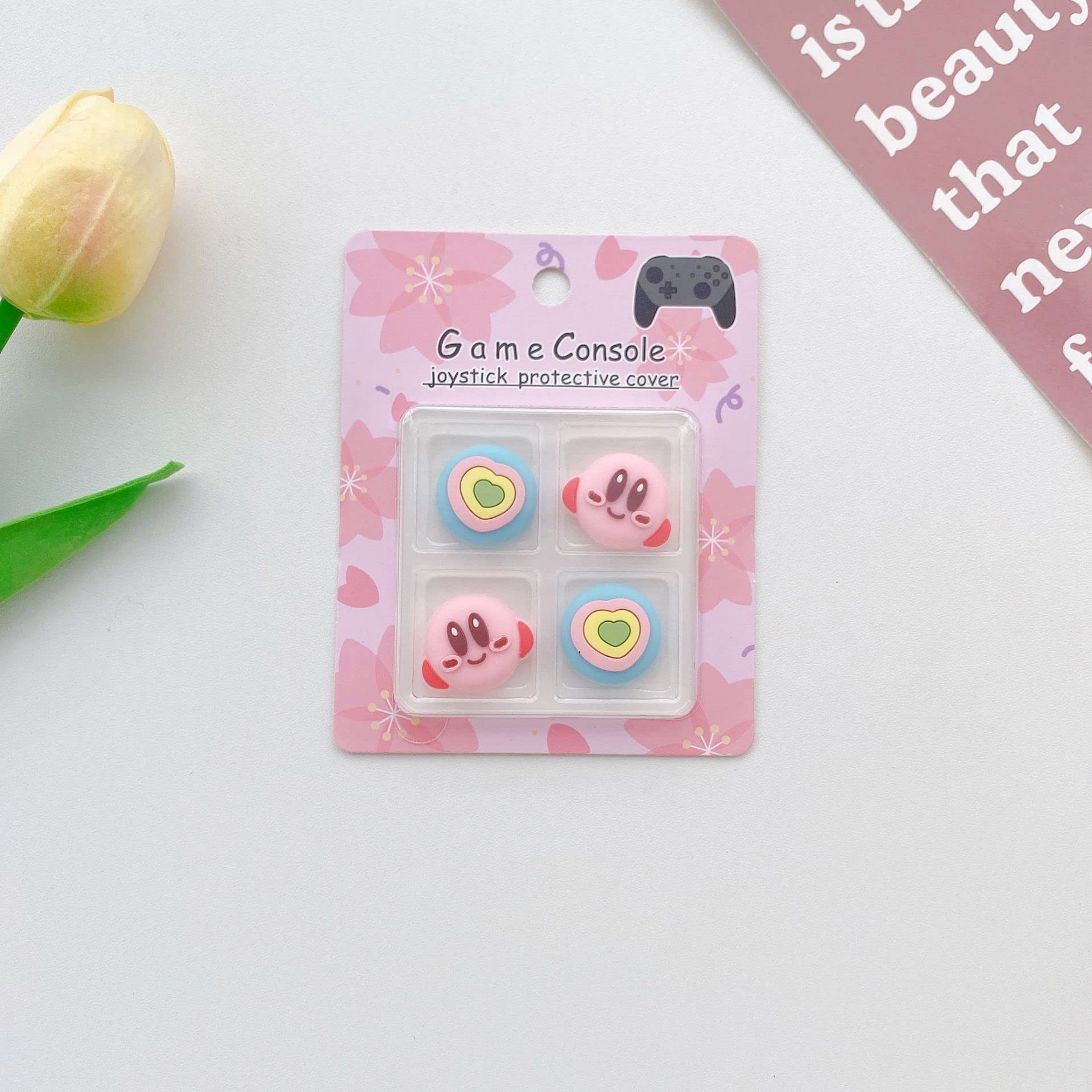 PERFECTSIGHT Cute Thumb Grip Caps for PS5, PS4, Xbox Series X/S, Xbox One & Switch PRO Controller - 4PCS Soft Rubber 3D Analog Thumbstick Covers with Heart Design - Improve Gaming Comfort & Grip for Long Play Sessions