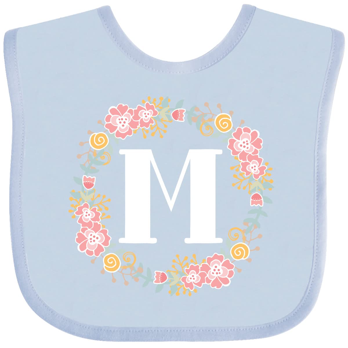 Inktastic Monogram Letter M Rose Floral Wreath Baby Bib - Personalized Gift for Newborns, Baby Showers & Special Occasions | Soft, Absorbent & Adorable for Everyday Use