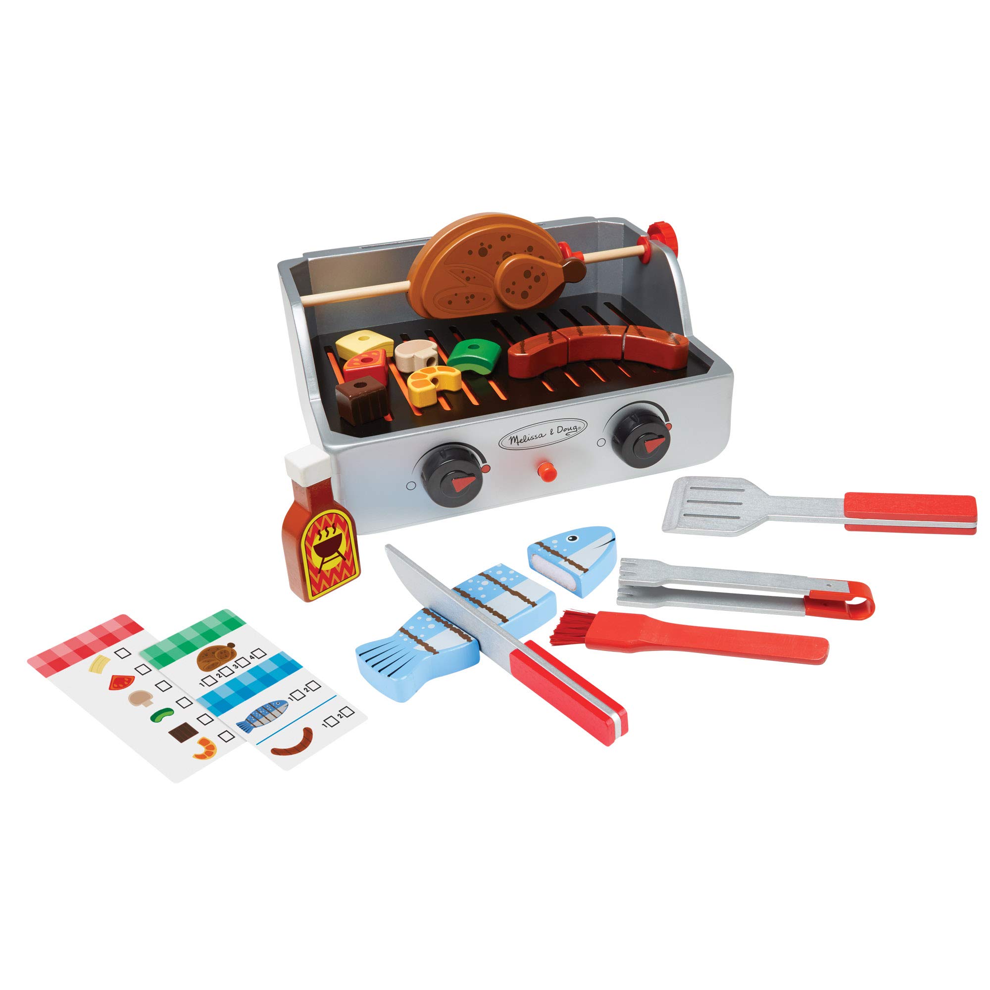 Melissa & Doug Wooden Rotisserie & Grill BBQ Playset - Pretend Play Kitchen Toy with Realistic Wooden Food for Kids Ages 3+ | Perfect for Role Play, Birthday Gifts & Interactive Learning | Great for Playdates, Preschool & Indoor Fun