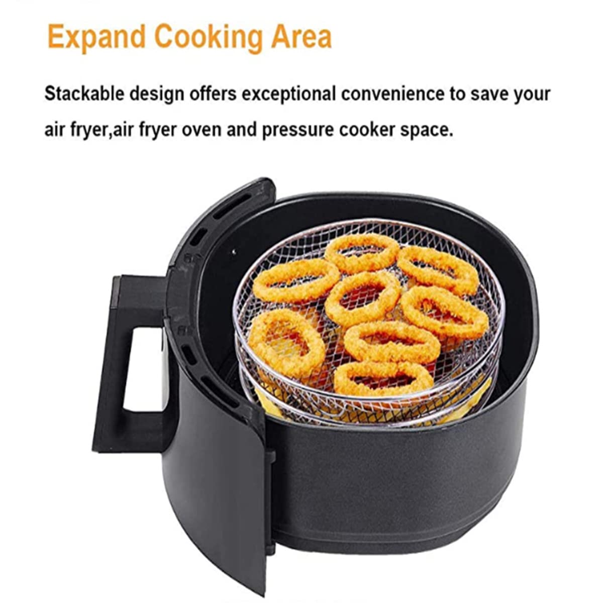 3-Piece Stackable Stainless Steel Air Fryer Rack Set for Ninja - 7.8 Inch Multi-Layer Dehydrator Basket Tray for Baking, Roasting & Air Frying - Perfect for Chicken Wings, French Fries & Vegetables (Round)