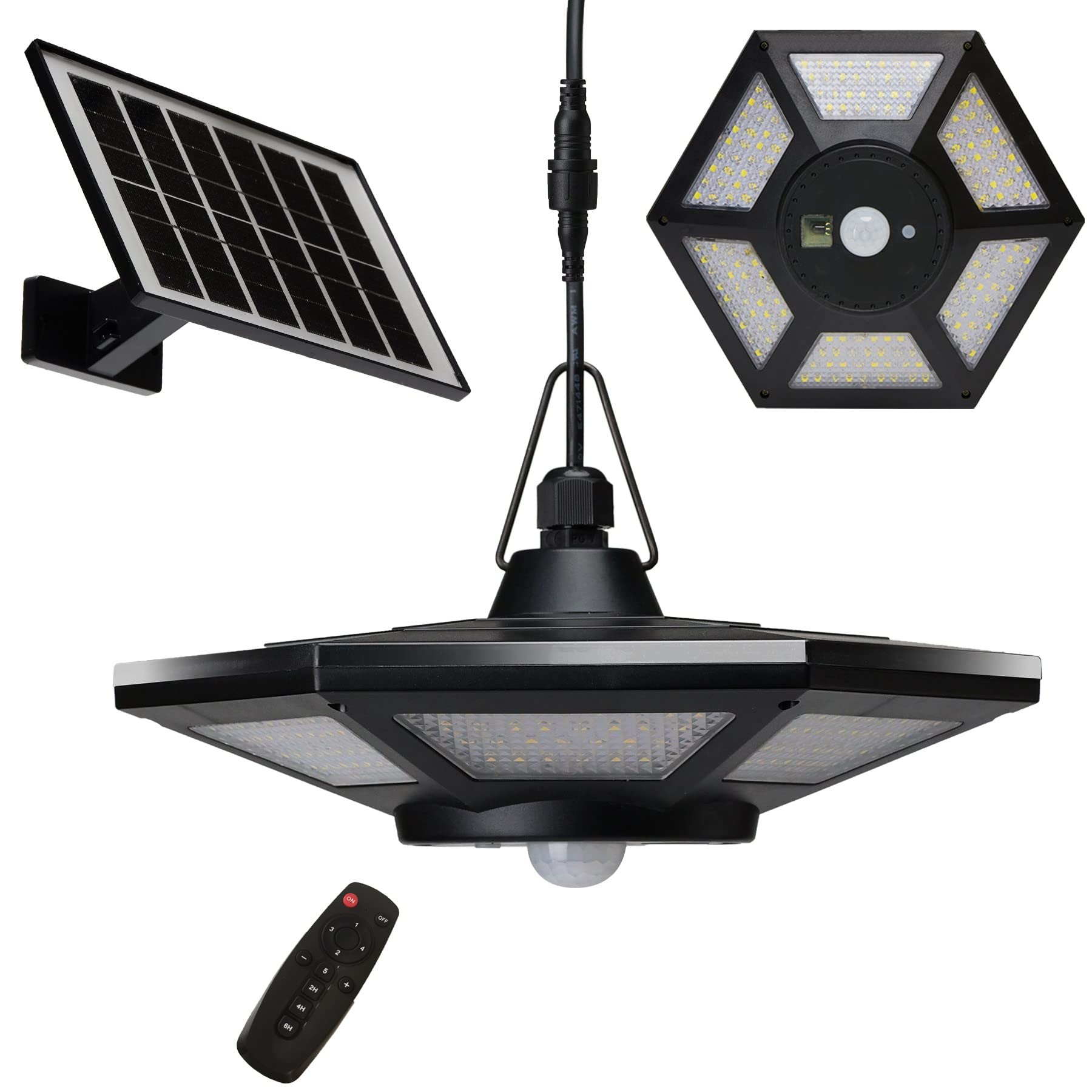 HULPPRE Solar Shed Light with Motion Sensor - 5 Lighting Modes, 180 LEDs 360° Bright Solar Powered Light for Indoor & Outdoor Use - IP65 Waterproof for Barn, Chicken Coop, Gazebo, Patio, Yard - Perfect for Security, Pathway, and Decorative Lighting
