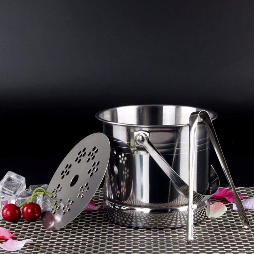 1L Stainless Steel Ice Bucket with Lid & Tweezer - Premium Champagne & Wine Chiller for Bars, Parties, Home Entertaining - Keeps Drinks Cold for Hours