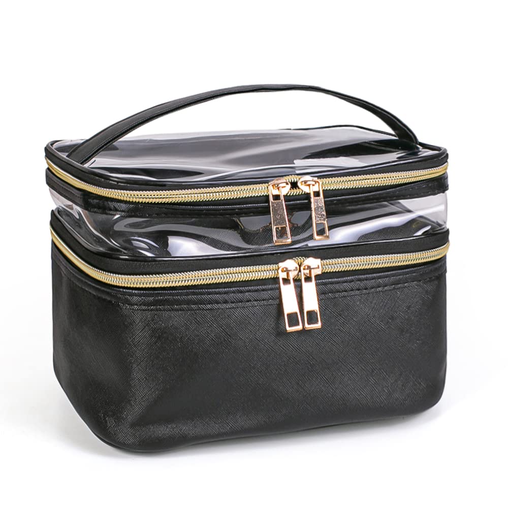 **iMerelez Travel Makeup Bag - Waterproof Foldable Cosmetic Organizer for Women | Portable Makeup Case for Travel, Gym & Daily Use (Black)**