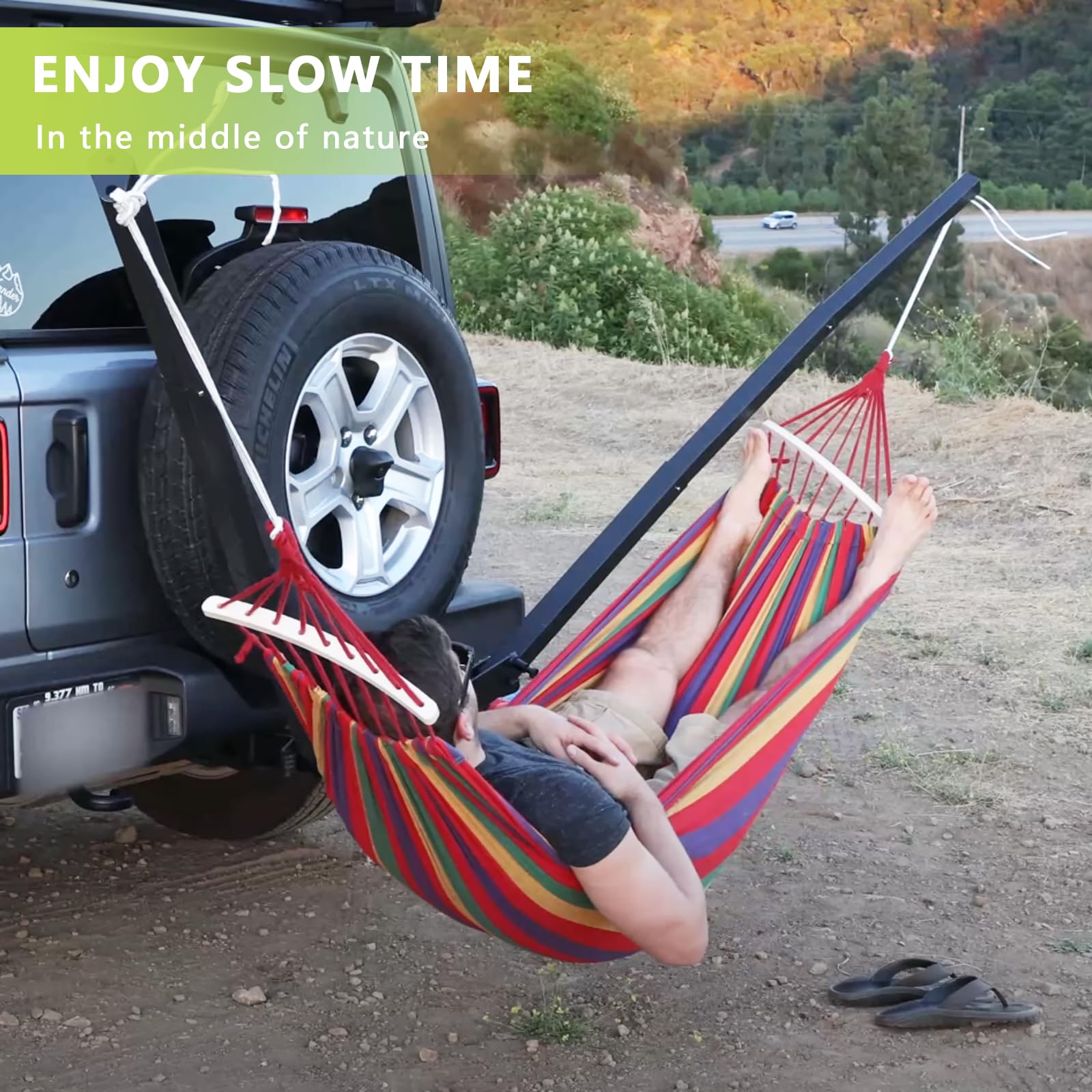 Portable Hammock Hitch Stand Mount - One Piece Design with Parachute Bed for Jeep & Pickup Trucks | Easy Installation | Perfect for Camping, Tailgating & Outdoor Adventures