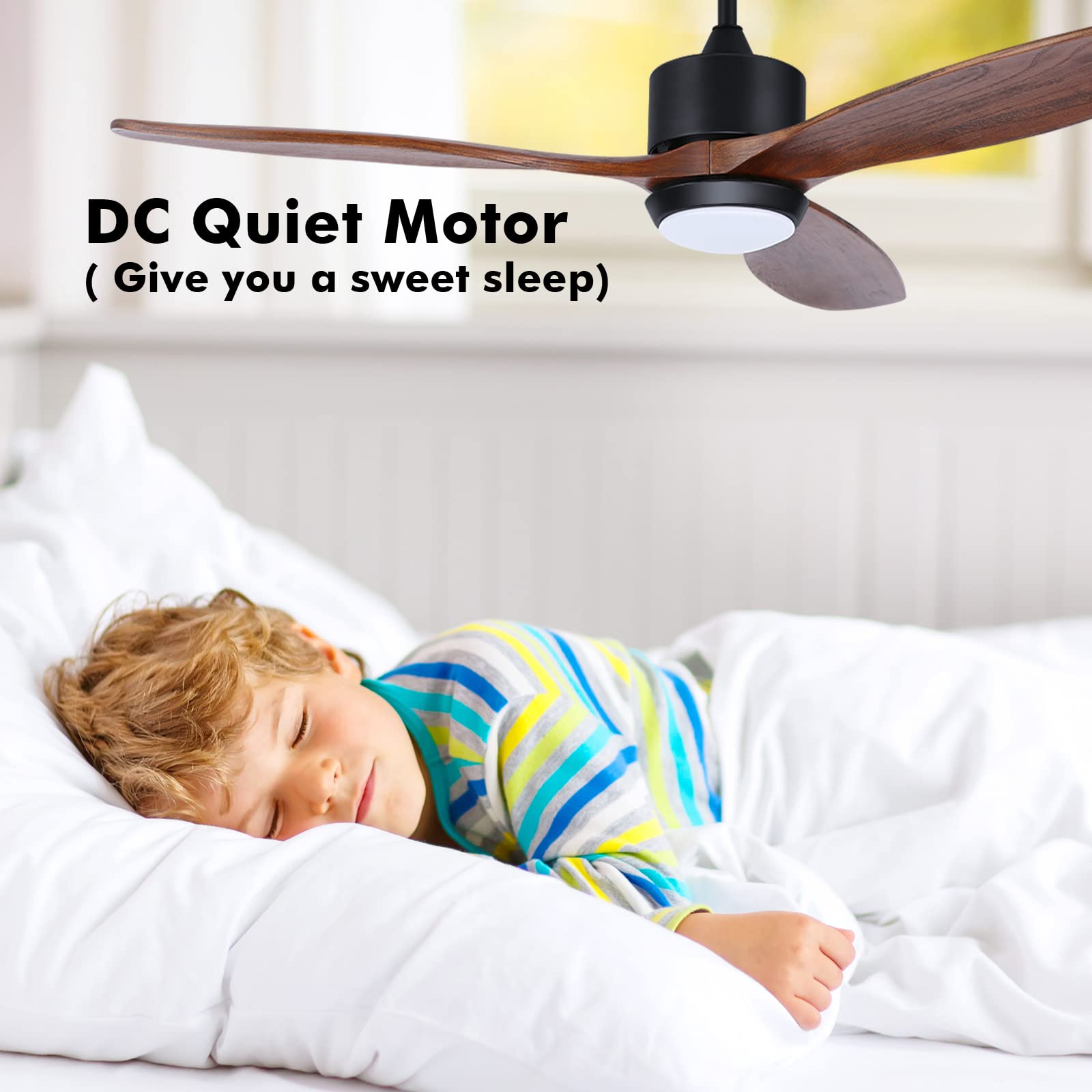 Ovlaim 60 Inch Smart Ceiling Fan with Lights & Remote Control - High CFM Quiet DC Motor, Walnut Wood Blades - Indoor/Outdoor Use for Living Room, Bedroom, Patio & Covered Porch