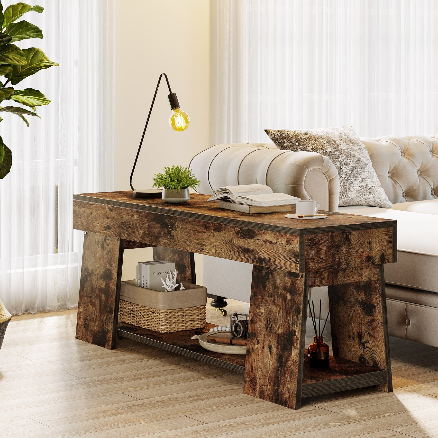 41-Inch Dining Bench with Storage Shelf - Long Kitchen Bench for Dining Room, Breakfast Nook & Entryway - Space-Saving Storage Solution