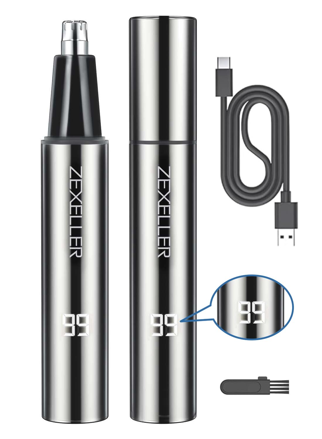 USB Rechargeable Nose & Ear Hair Trimmer for Men & Women - IPX7 Waterproof, Dual Edge Blades, 2-Speed Settings with LED Display | Painless Grooming for Home, Travel & Gym Use